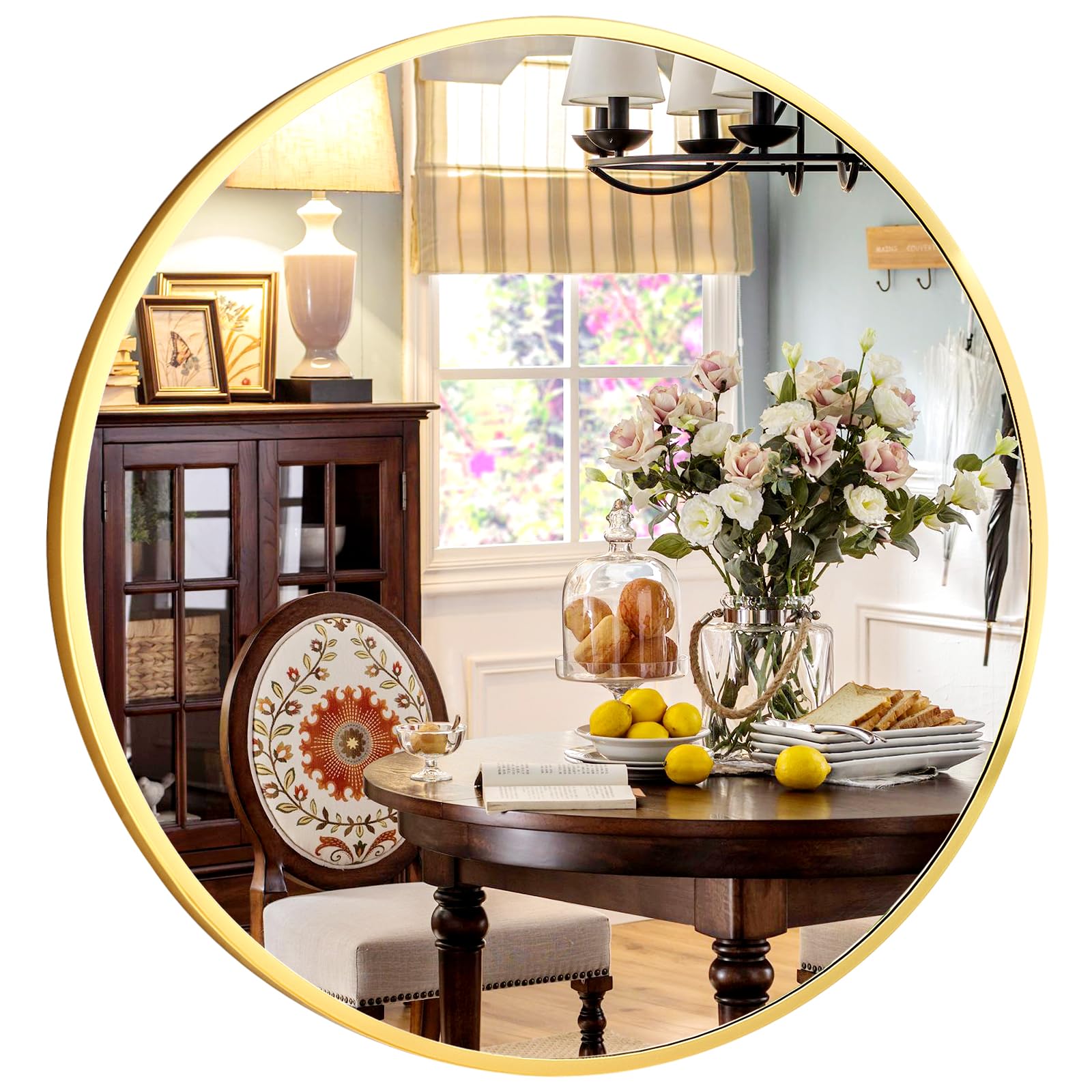 XRAMFY 24 Inch Round Gold Metal Wall Mirror - Stylish Circle Mirror for Entryway, Bathroom, and Living Room Decor | Matte Gold C