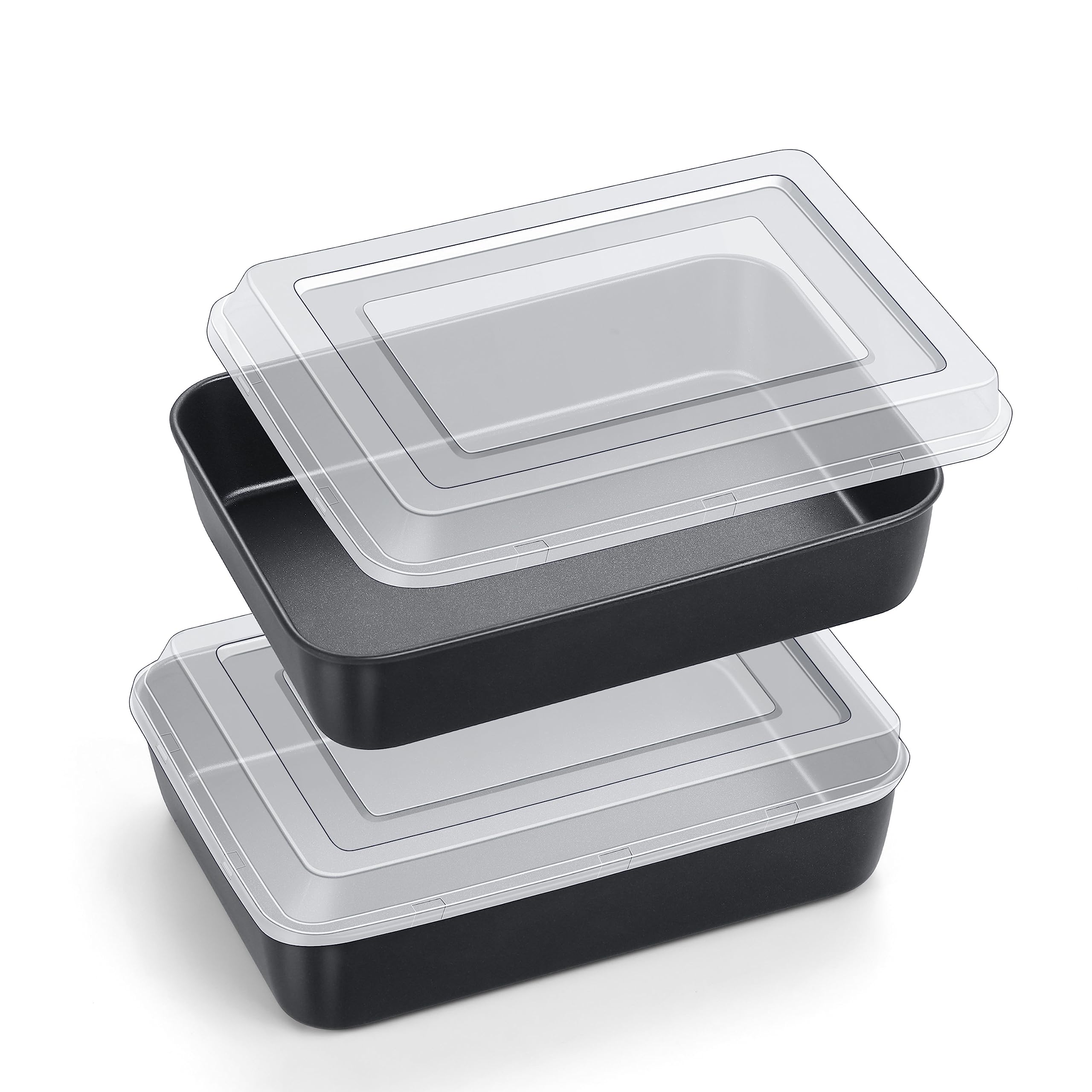 E-Far Baking Pan With Lid, 9.4 X 7.3 X 2 Inch Nonstick Rectangle Stainless Steel Cake Pan Sheet For Toaster Oven, Small Black Ba