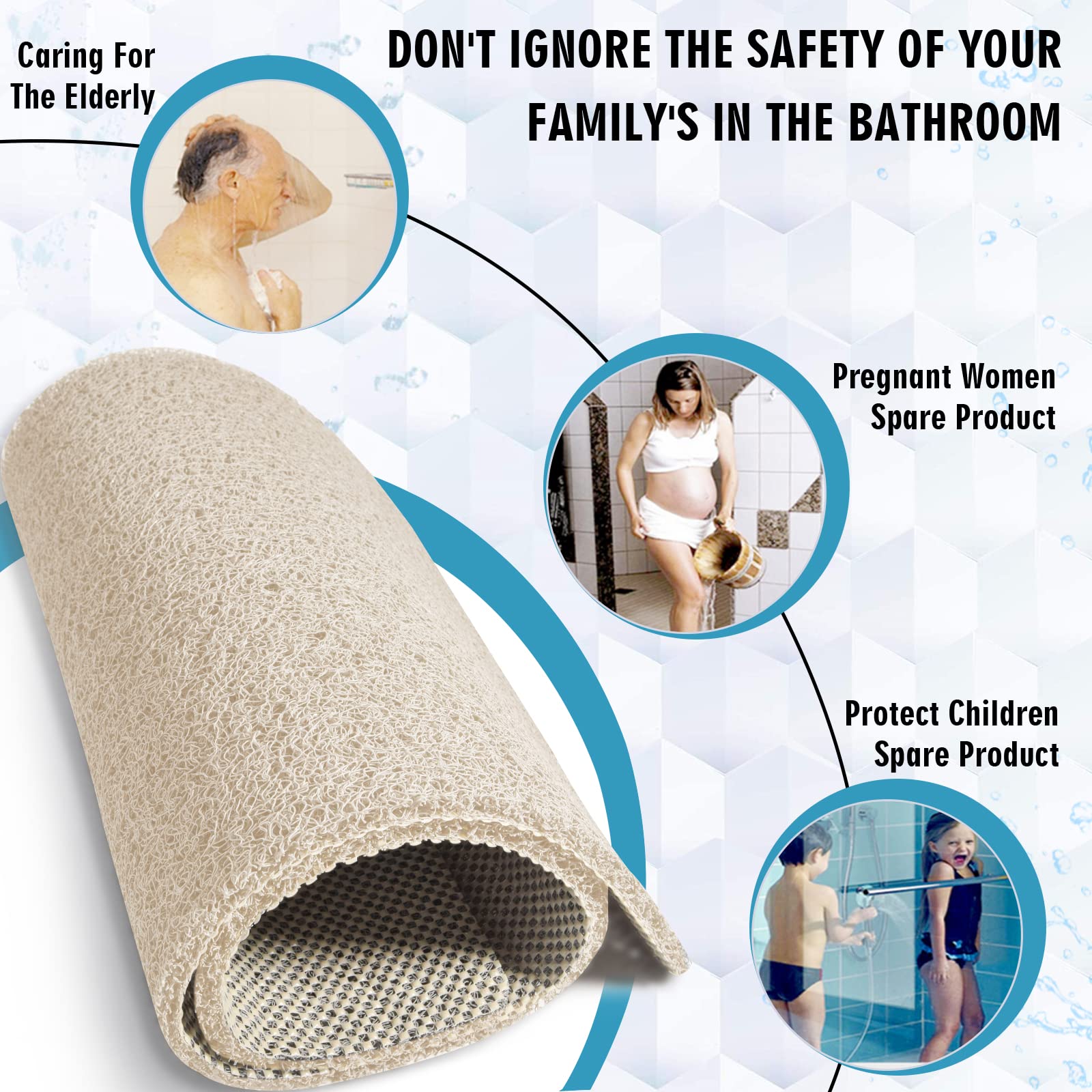 Extra Large Shower Mats Non Slip Without Suction Cups, 23.6 - 47.2 Inch, Bath Mat For Textured Tub Surface, Loofah Mats For Show