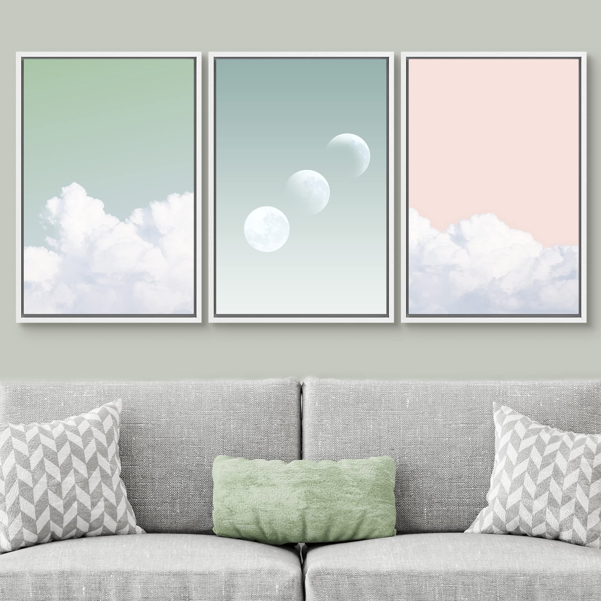 Signwin Framed Canvas Print Wall Art Phases Of The Moon In Pastel Clouds Astronomy & Space Nature Photography Modern Art Rustic