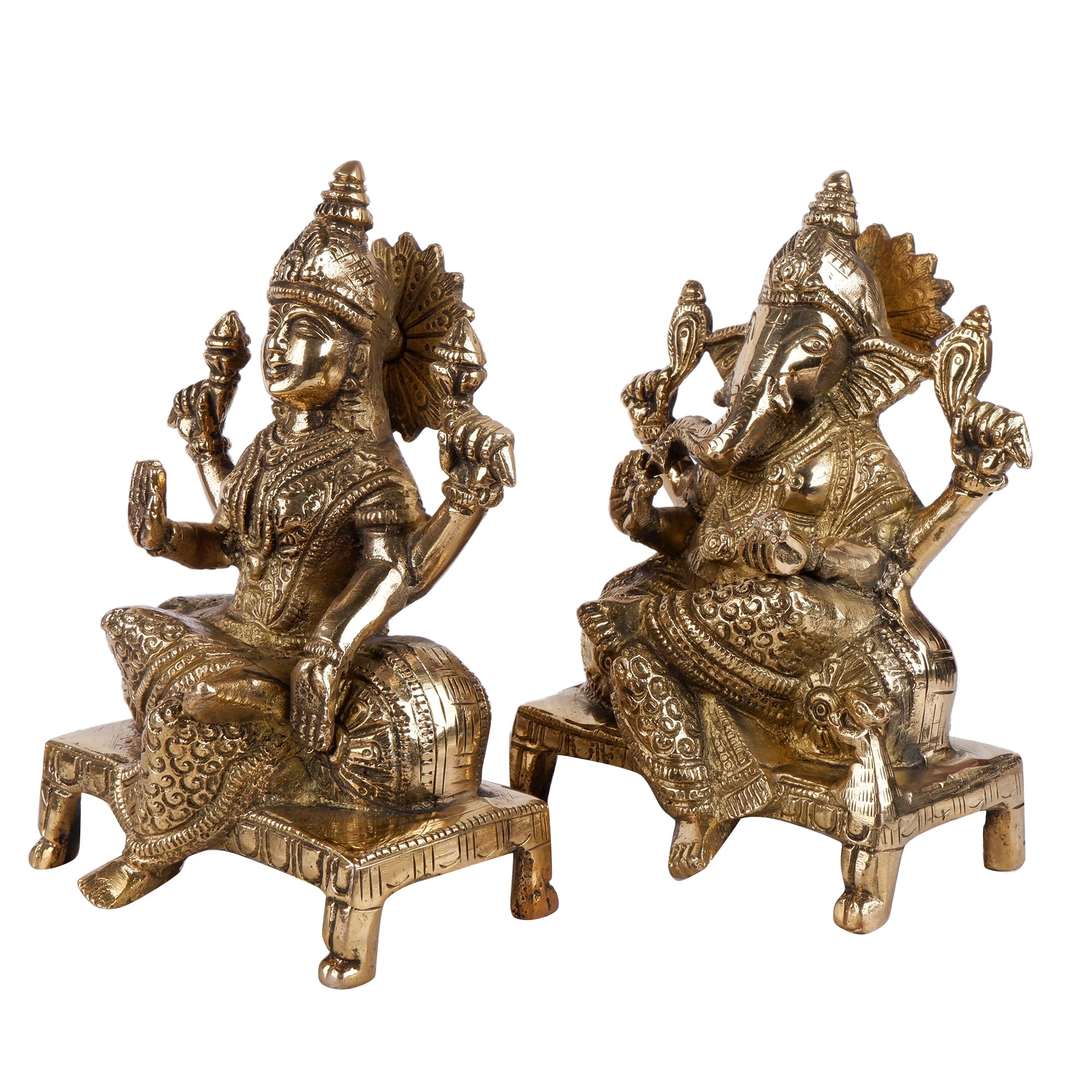 Shoppingrox Lakshmi Ganesh Set 17 Cm Religious Idol & Figurine Brass Metal Yellow Colour