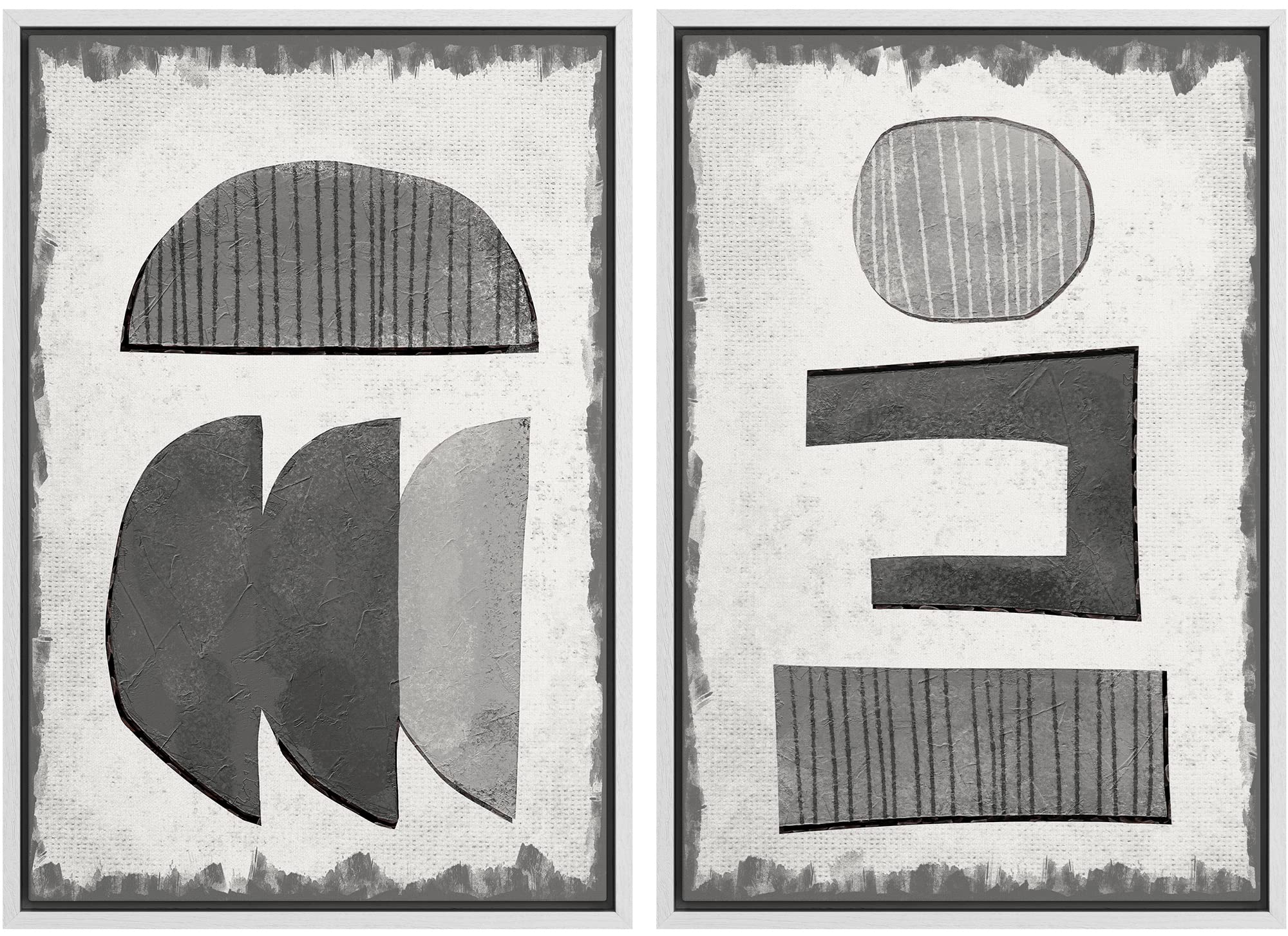 Signwin Framed Canvas Print Wall Art Set Art Deco Grunge Dark Black Polygons Abstract Shapes Illustrations Minimal Decorative No