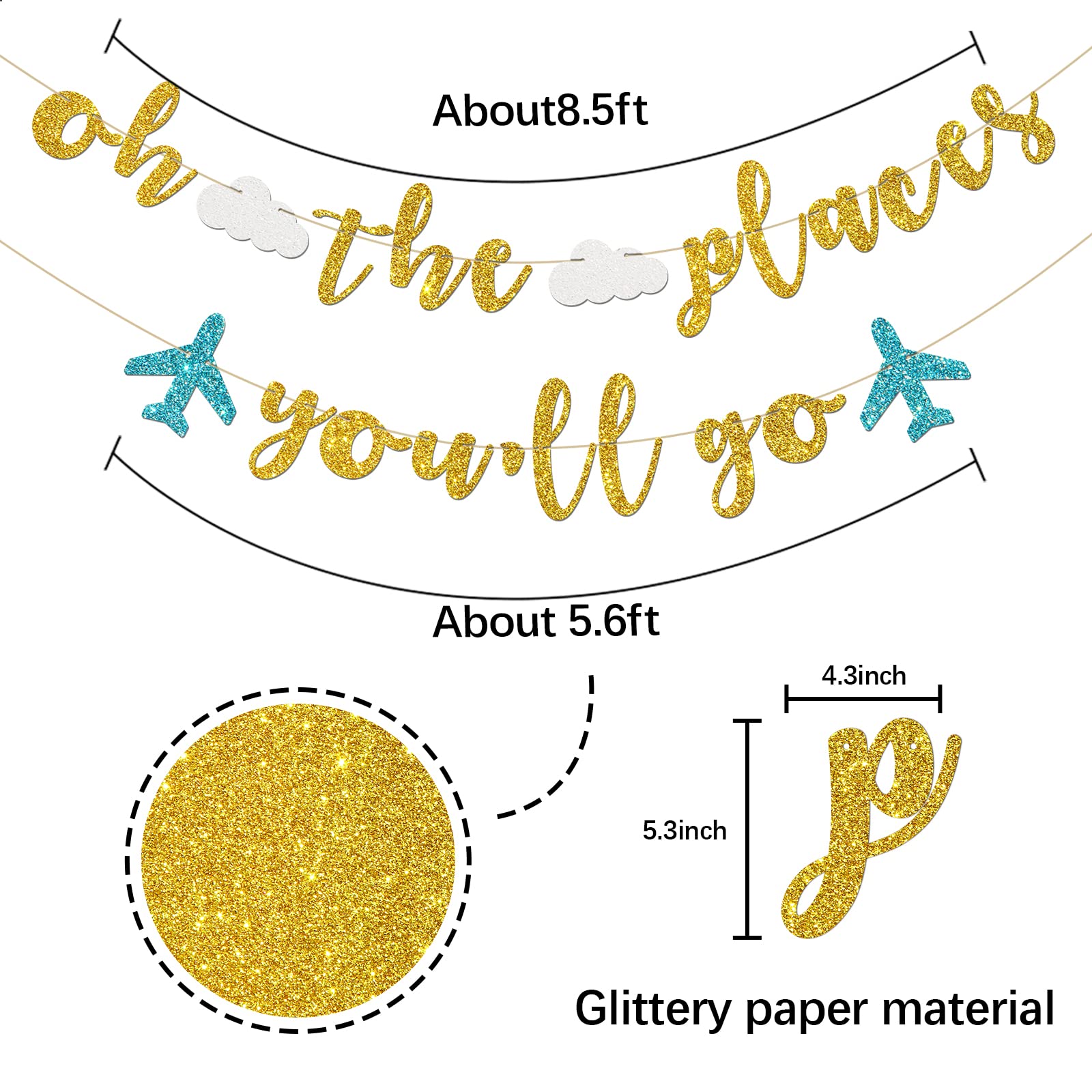 Innoru Oh The Places You'Ll Go Banner - Travel Theme Farewell Party Bunting Decor - Bon Voyage - Birthday Anniversary Graduation