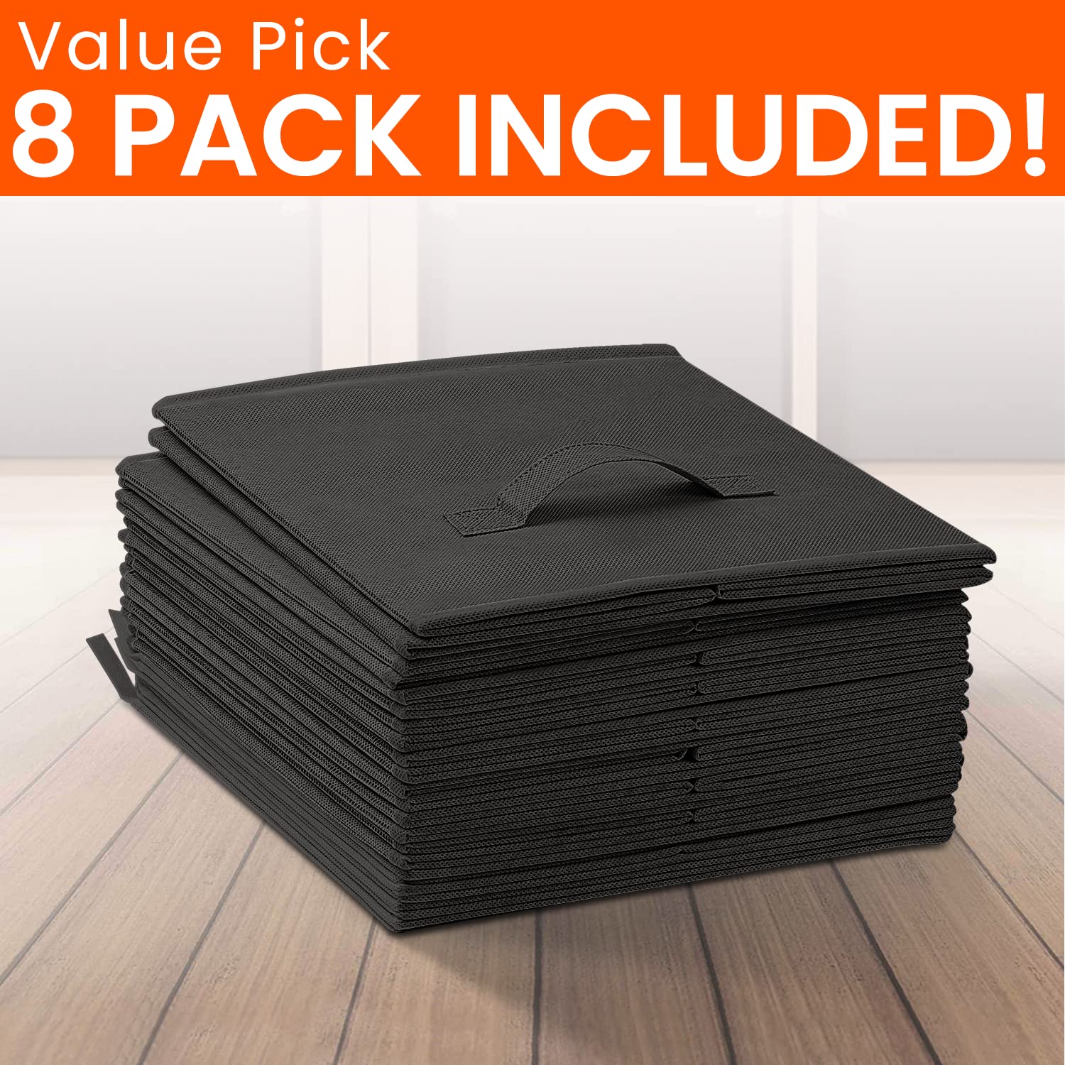 Storage Cubes  13x13 Large Cube Storage Bins (Set of 8)  Fabric Collapsible Clothes Storage Bins with Dual Handles  Foldable Cube Baskets for Shelf  Closet Organizers and Storage Box (Black)