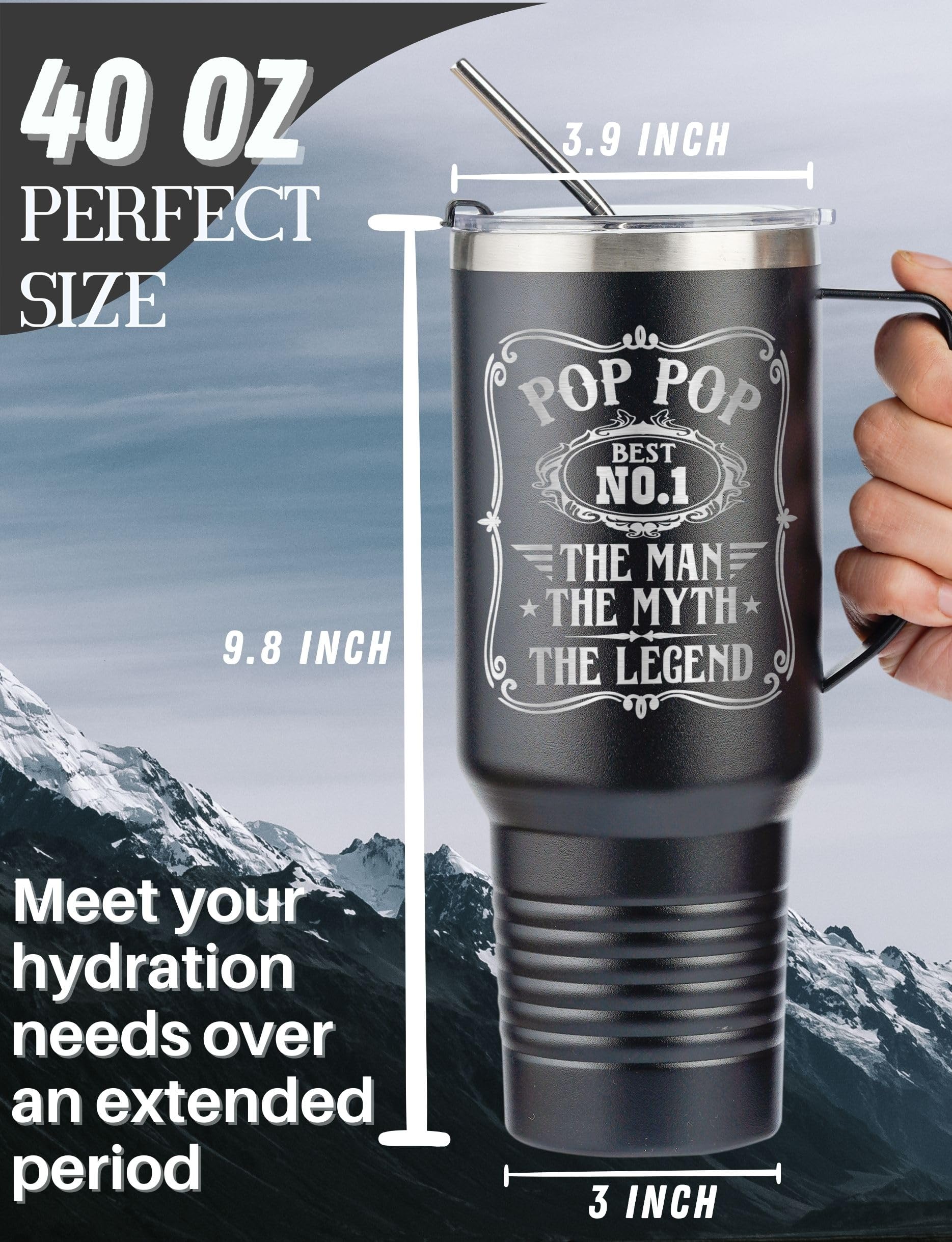 Onebttl Grandpa 40Oz Tumbler With Handle, Presents From Grandkids For Father'S Day, Christmas, Birthday, Retirement, Stainless S