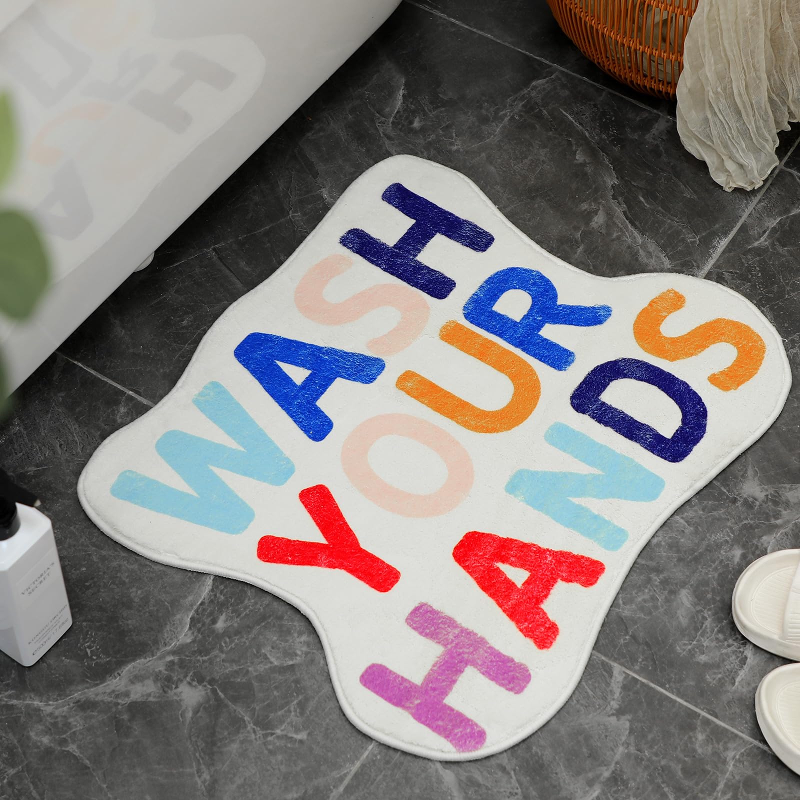 Drydiet Wash Your Hands Wave Funny Bath Mat 24 x 20 Inch Cute Bath Rug Non Slip Novelty Bathroom Rug Fun Colorful Shower Mat Abs