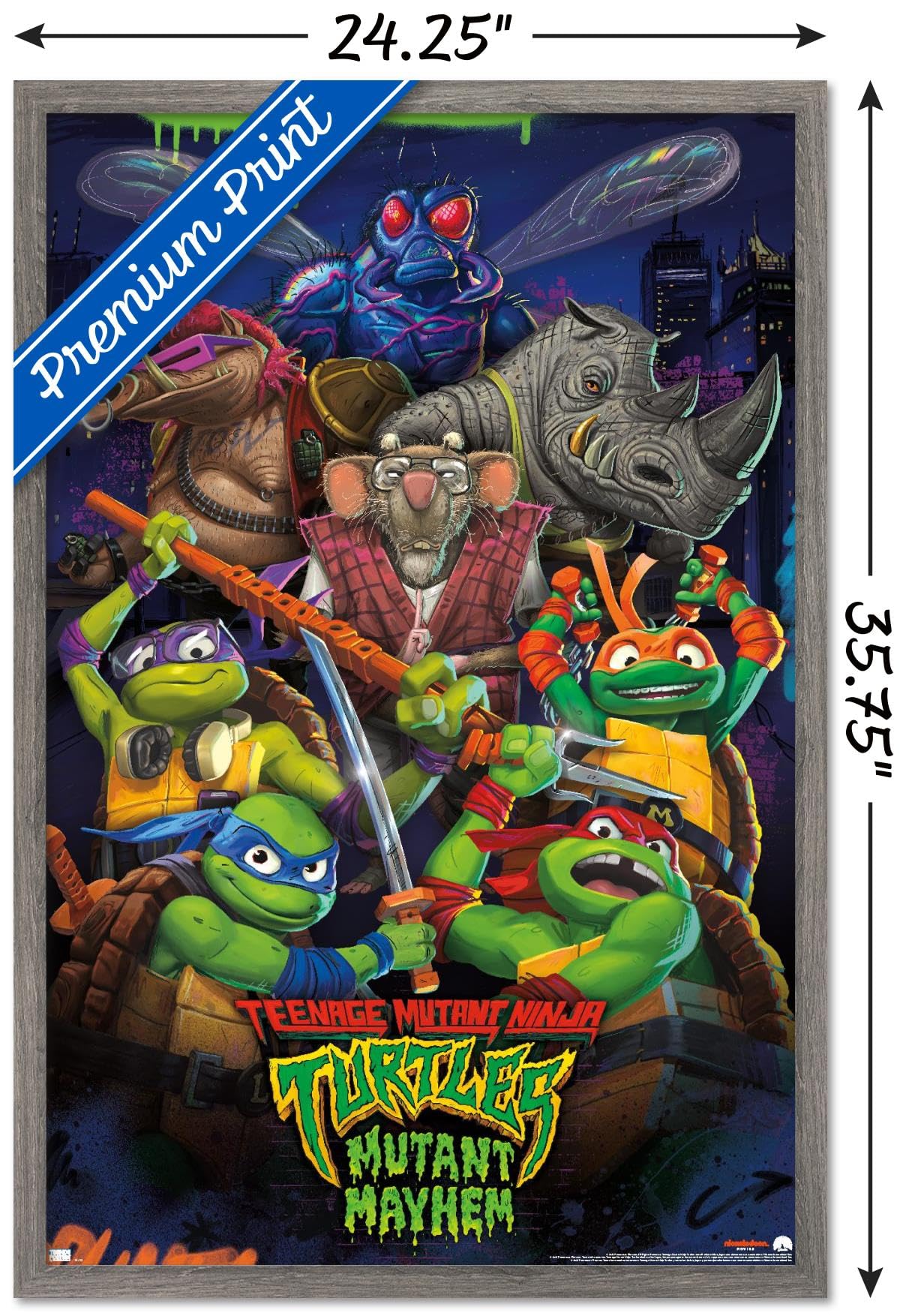 Trends International Teenage Mutant Ninja Turtles: Mutant Mayhem - Group Wall Poster, 22.37'' X 34.00'', Barnwood Framed Version