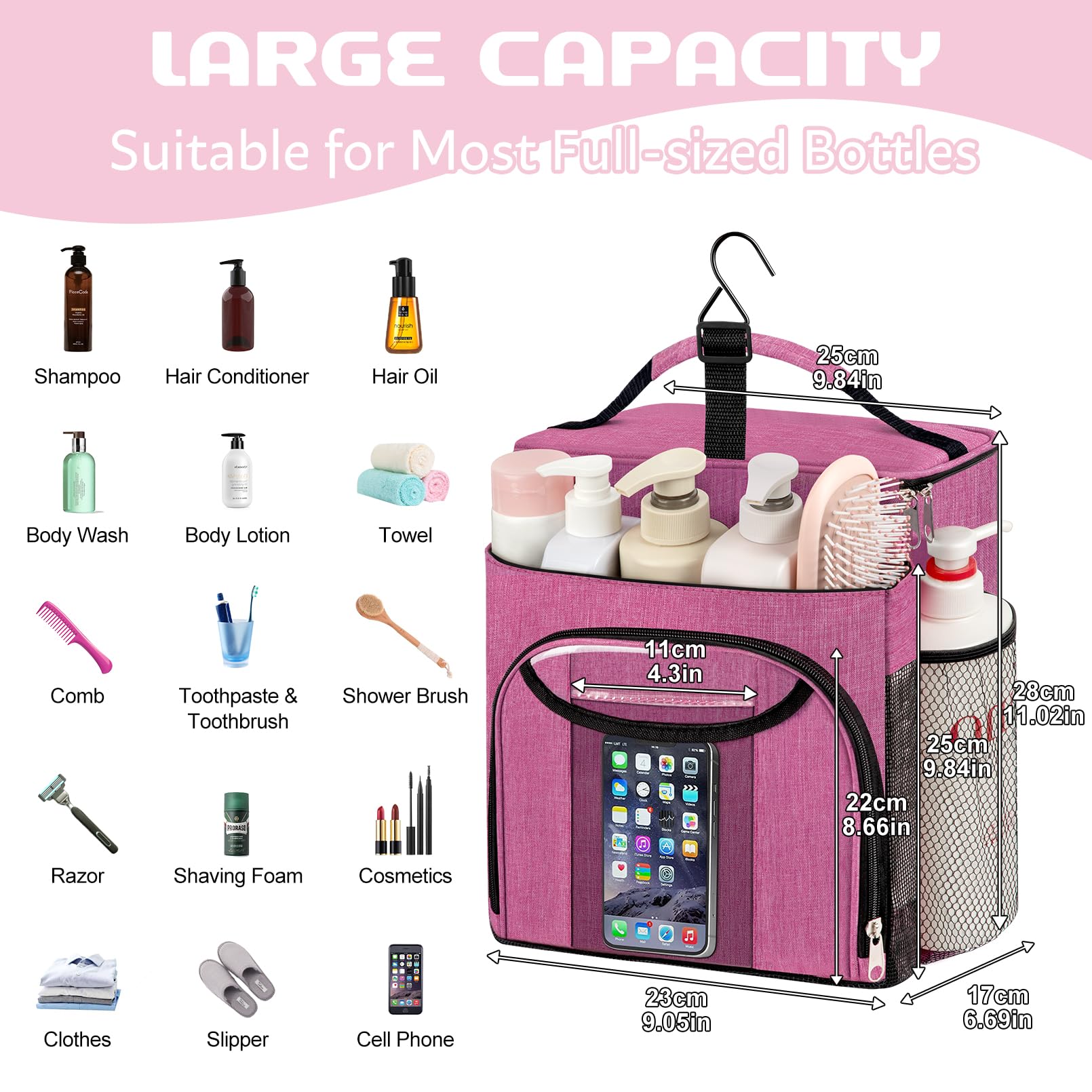 Attmu Large Capacity Portable Shower Caddy For College Dorm Room Essentials, Separate Compartment Shower Caddy Dorm Hanging Toil