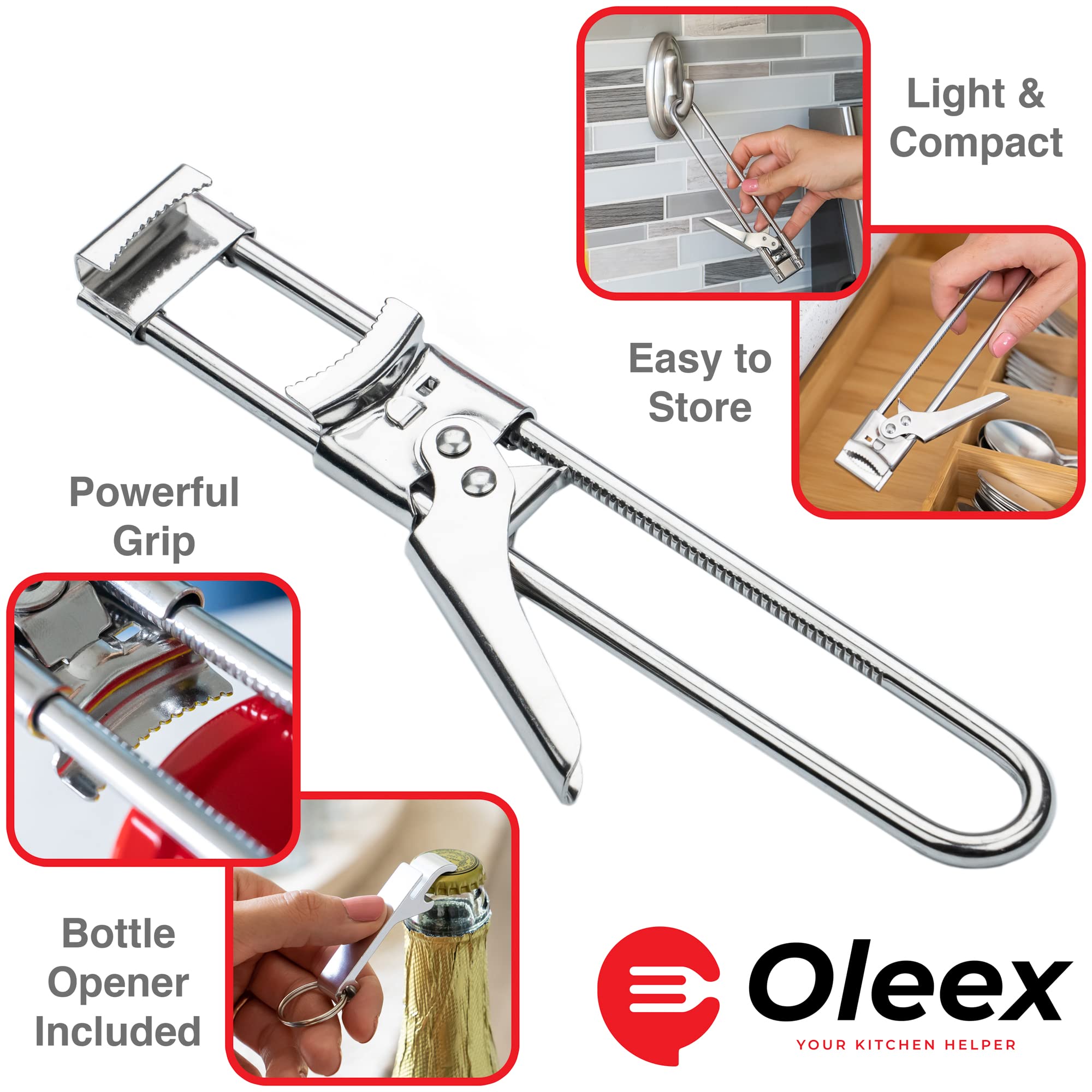 Oleex Jar Opener For Weak Hands With Keychain Bottle Cap Opener. Easy Jar Opener For Seniors With Arthritis Or Kids Jar Openers.