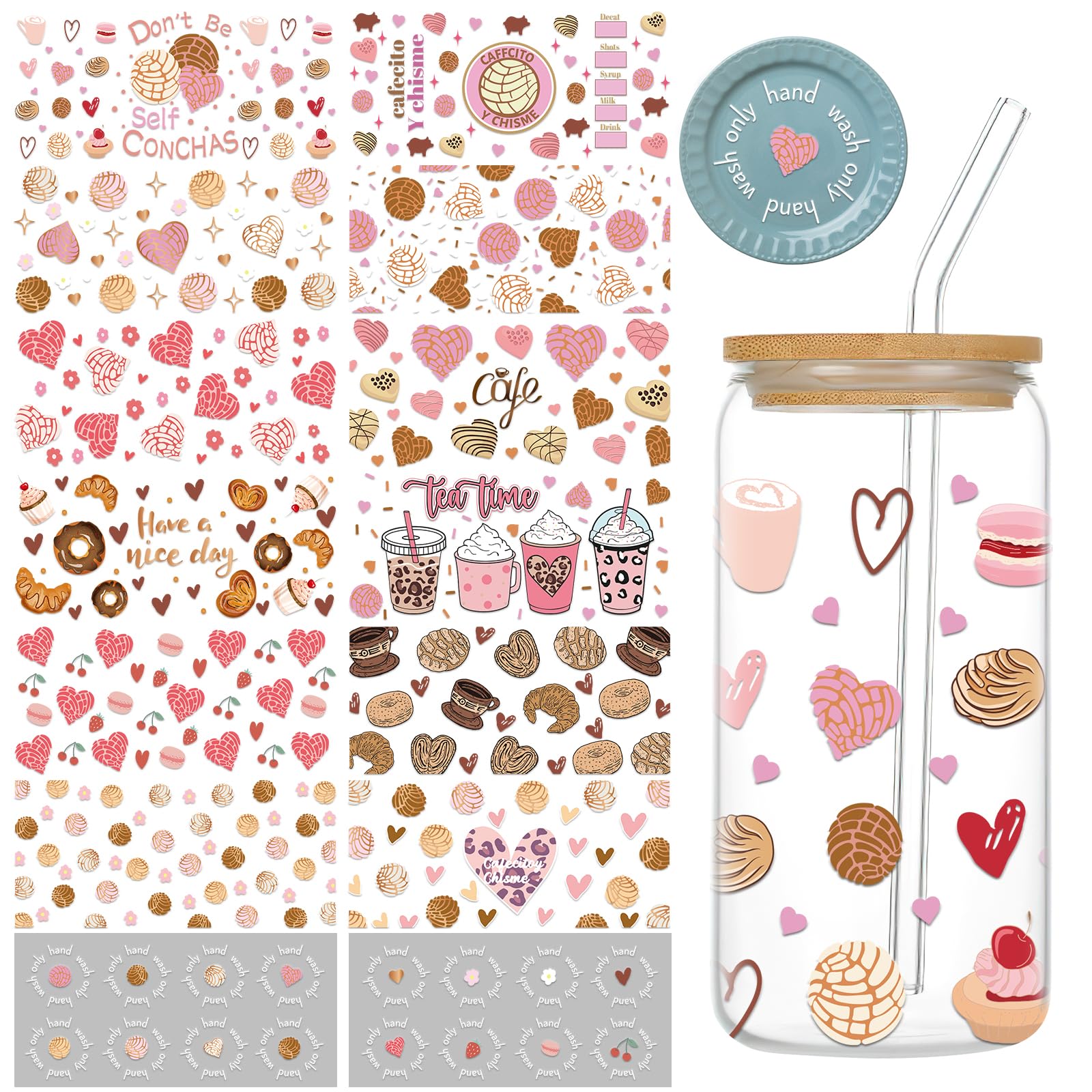 Coffee Uv Dtf Cup Wrap - 12+2 Cafecito Y Chisme Uv Dtf Cup Wraps Transfer Stickers For 16 Oz Glass, Waterproof Puerquito Coffee