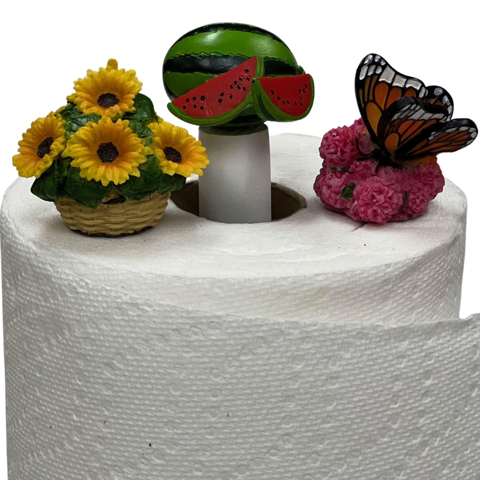 Toppers Unique Interchangeable Decorations For Kitchen Paper Towel Stand (3 Summer Tops Sunflowers, Watermelon, Butterfly)