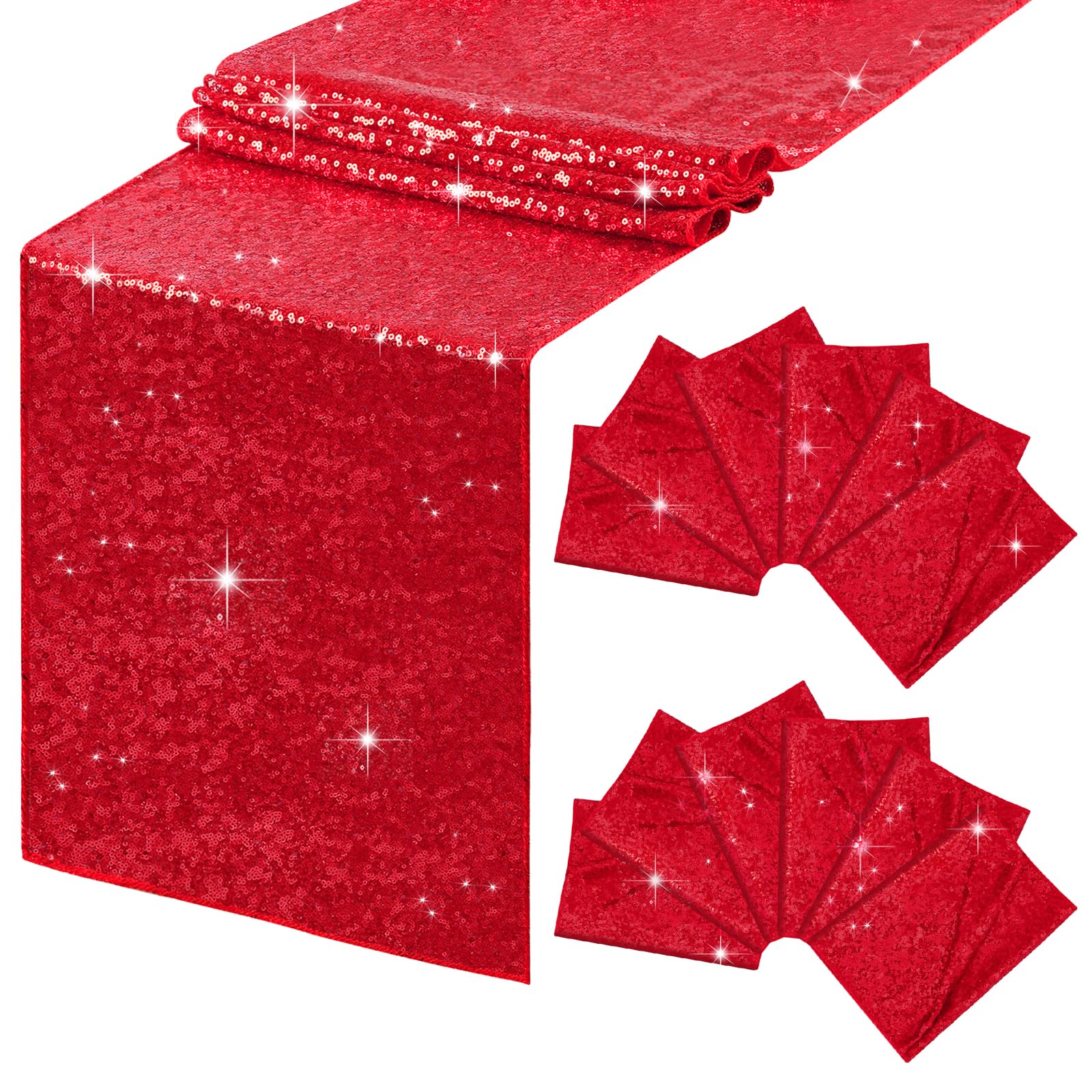 B-Cool Red Christmas Table Runner Sequin Metallic Table Runner 12 Pack 12X72 Inches Glitter Sparkly Table Runner For Halloween H