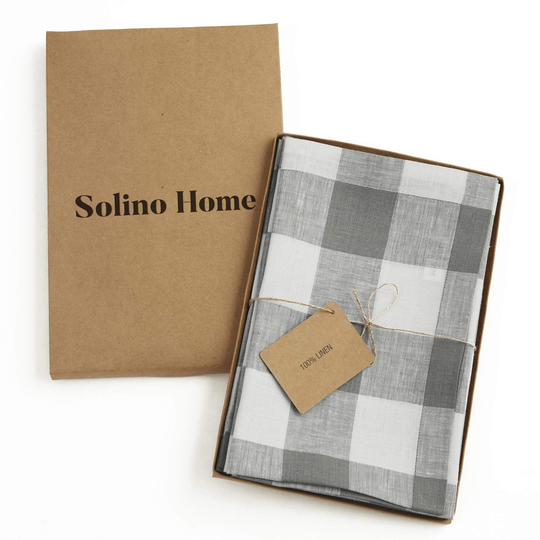 Solino Home Buffalo Check Linen Dinner Napkins 20 X 20 Inch - 100% Pure Linen Grey And White Plaid Cloth Napkins Set Of 4 For Sp