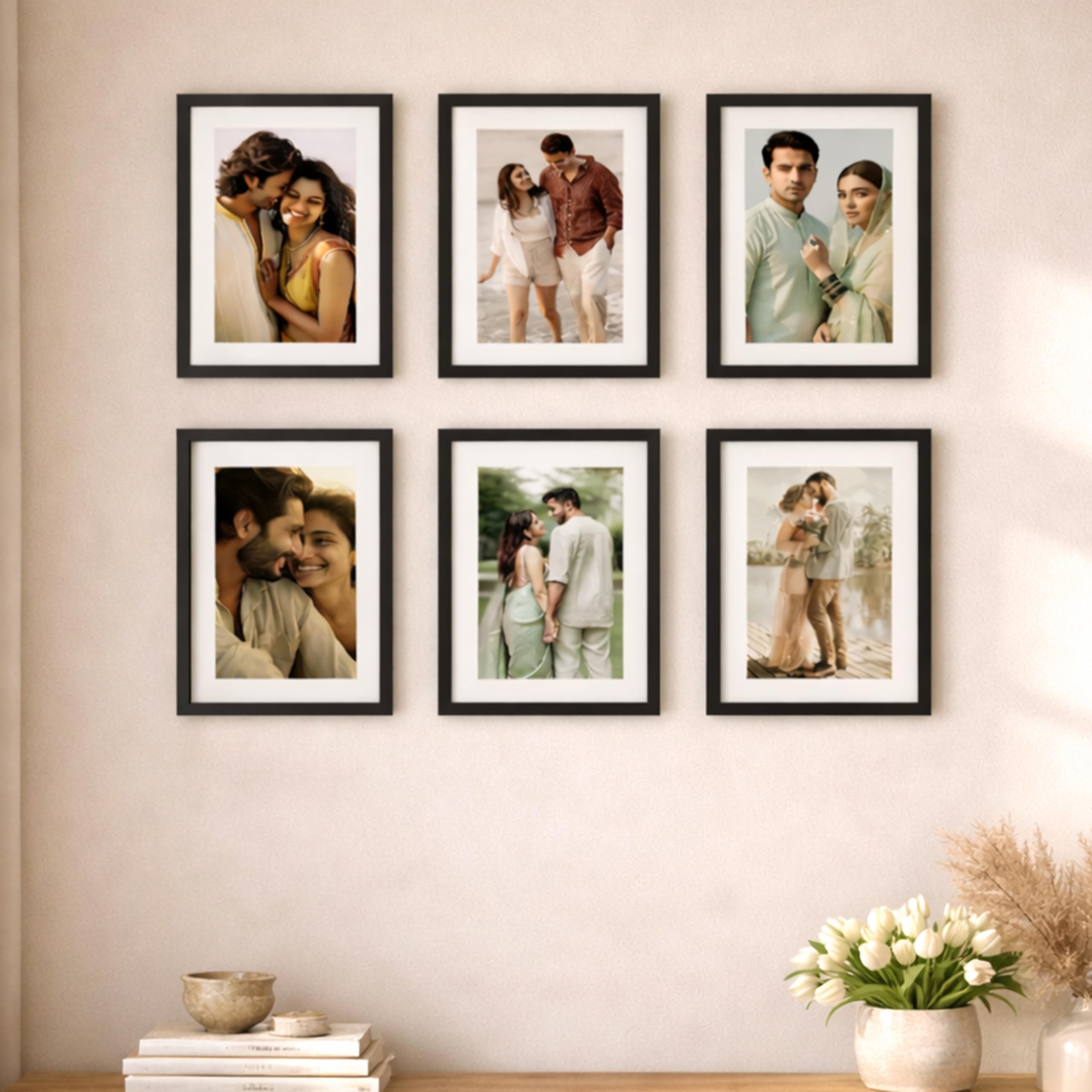 Art Street Wall Photo Frame Set Of 6 Photo Frame (8 X 10 Inches Picture Size Matted To 6 X 8) Black Photo Frame Set