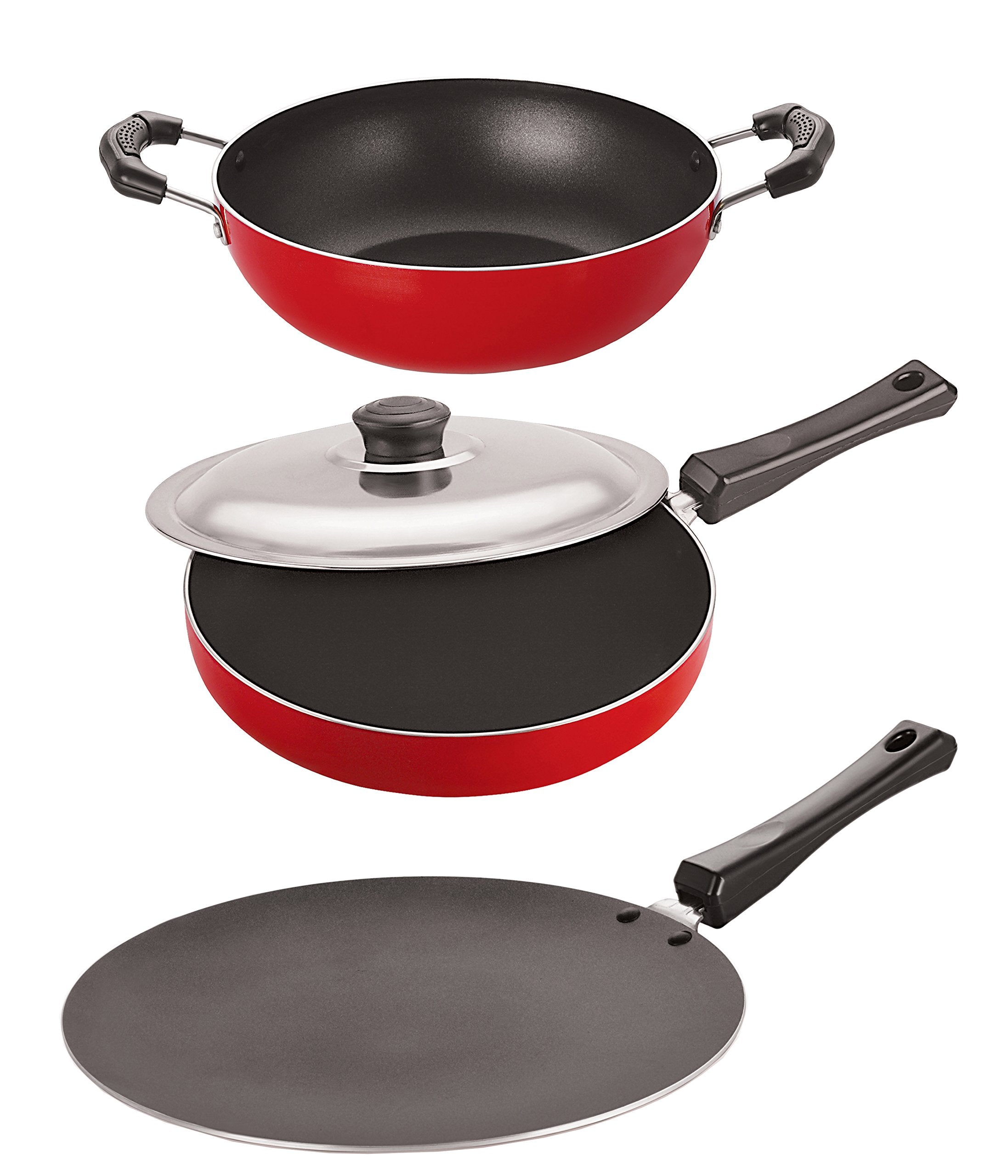 Nirlon Rust Free NonStick Aluminium Concave Tawa Fry Pan And Kadai Kitchenware Combo Utensils Set, 2.6Mm_Ct12_Fp13_Kd10