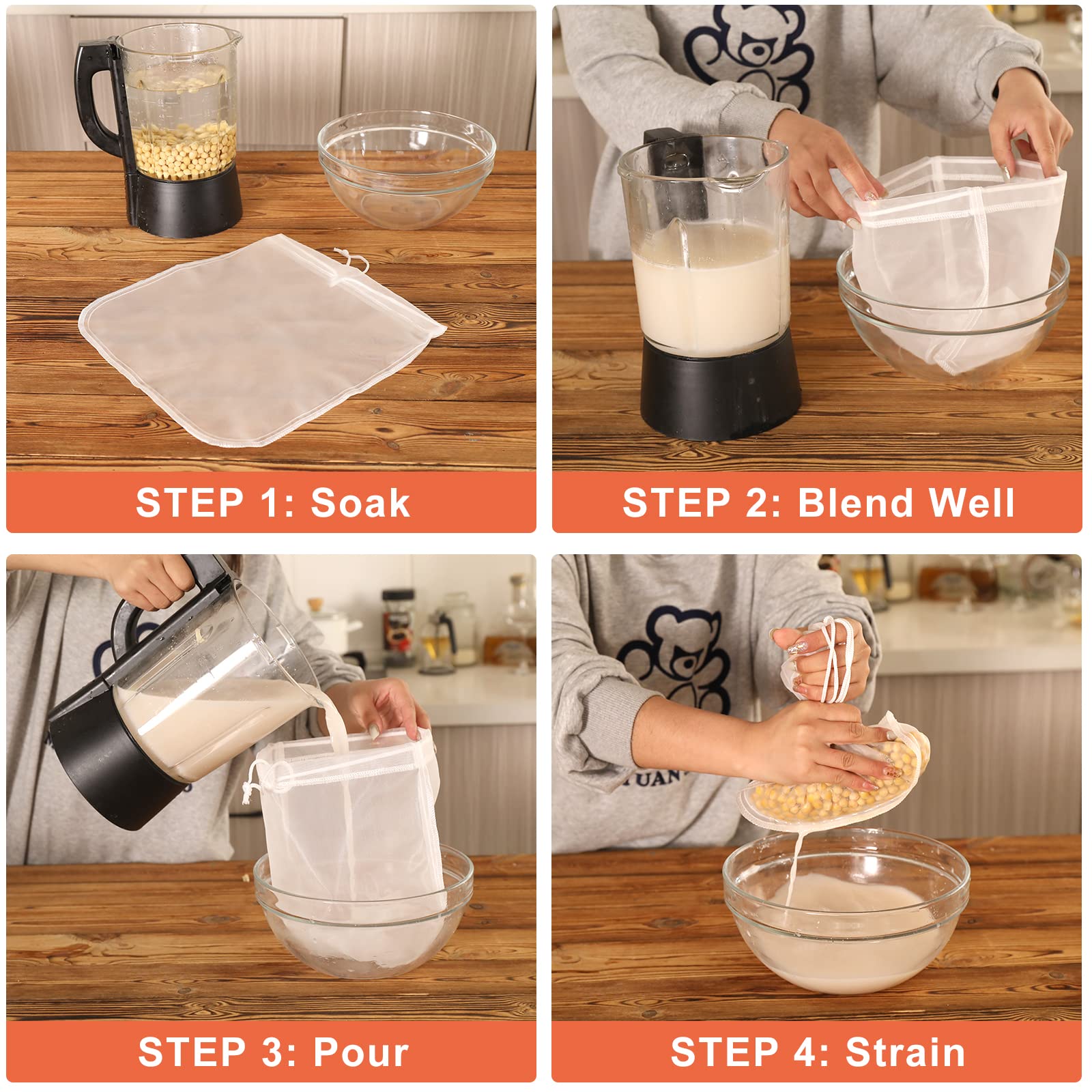 Kimmama 2 Pack Nut Milk Bag,12 X12 Inch Cheesecloth Bag,Multiple Usage Food Strainer Bag For Almond,Oat Milk,Celery Juice,Soybea