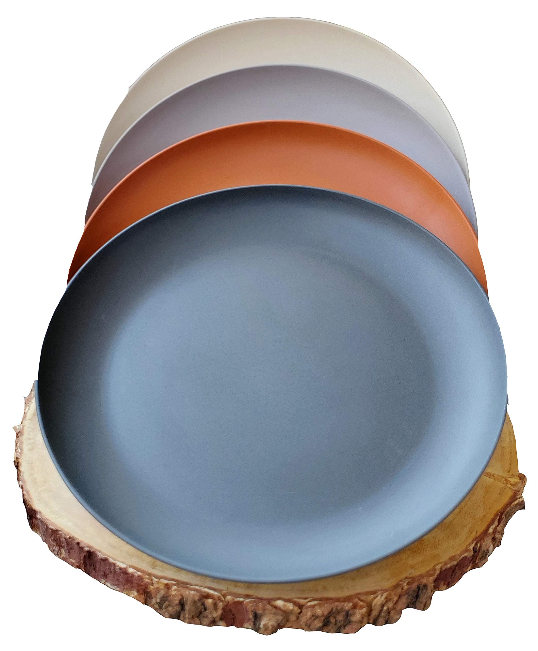 1 Click Bamboo Fiber Salad/Dessert Plates, Set Of 4, Multicolor, Modern Bamboo Fiber Dinnerware, For Indoor And Outdoor Events