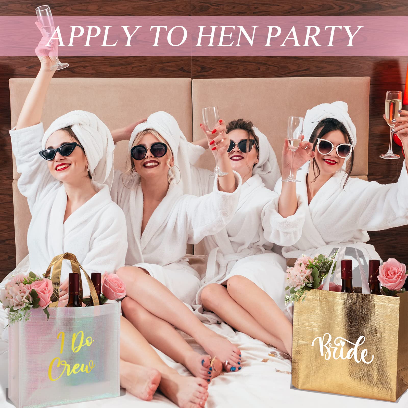 Cindeer 12 Pcs Let'S Go Girls Bridesmaid Bags Holographic Bachelorette Gift Bags Glossy Reusable Grocery Bags Retro Disco Cowgir