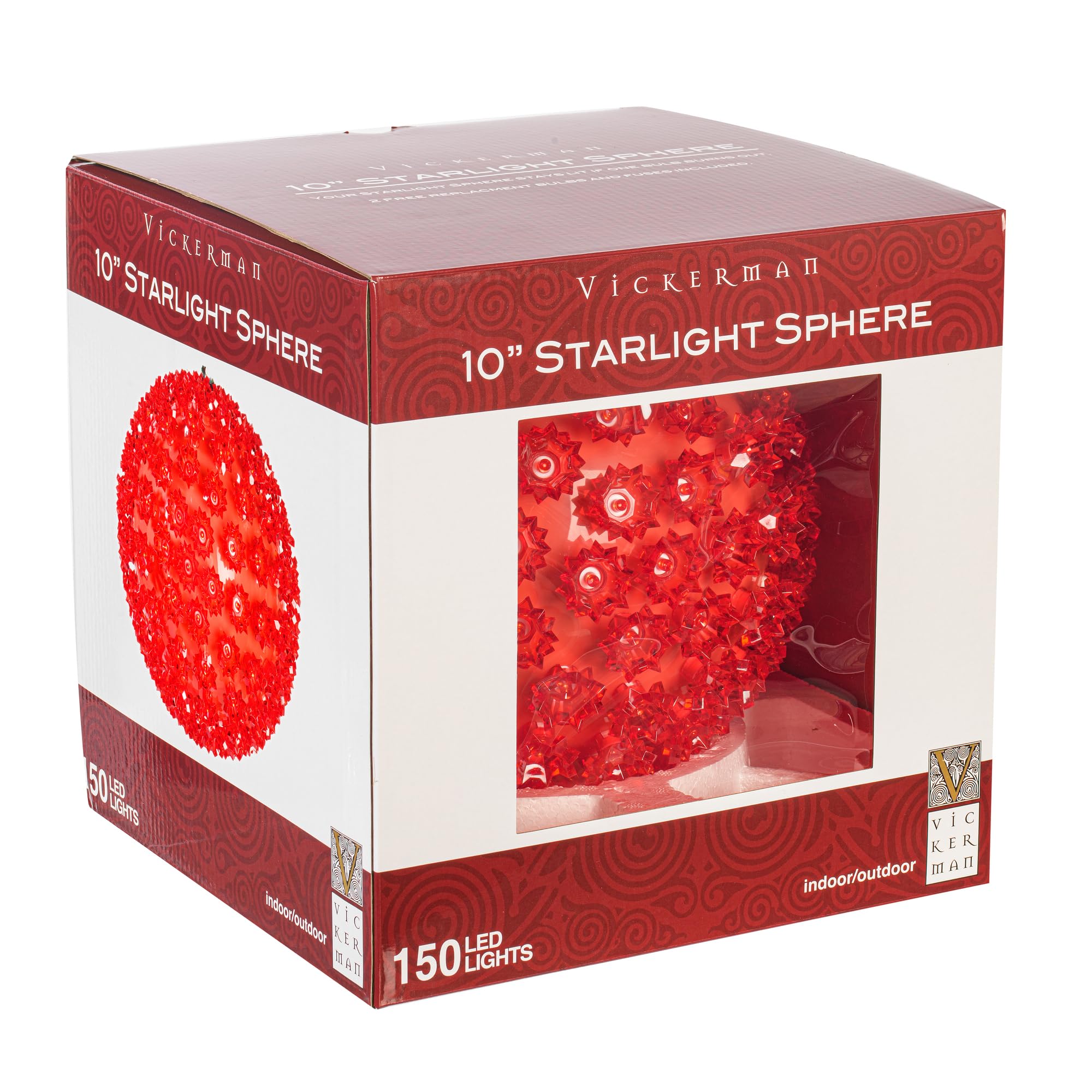 Vickerman 10 Starlight Sphere Christmas Ornament with 150 LED Lights in Red