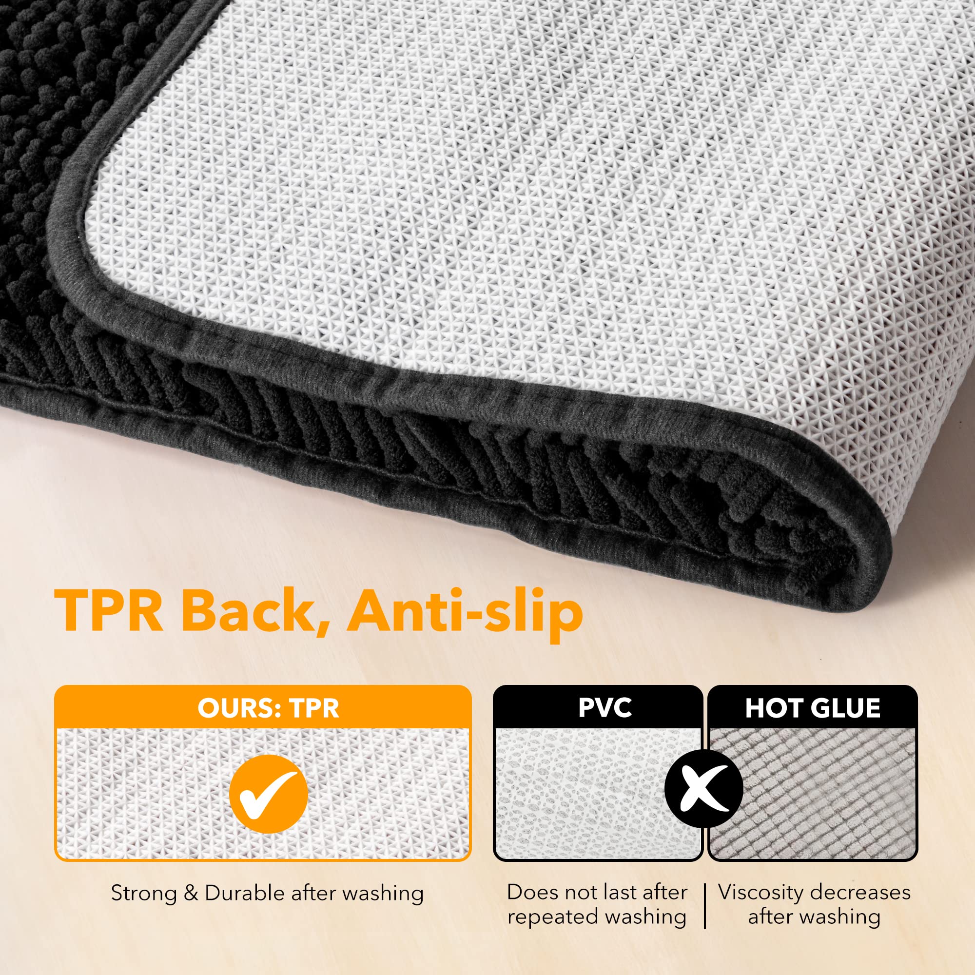 Yeaban Black Bathroom Rugs Sets 2 Piece - Thick Chenille Bath Mats | Absorbent And Washable Bath Rug Non-Slip, Plush And Soft Ru