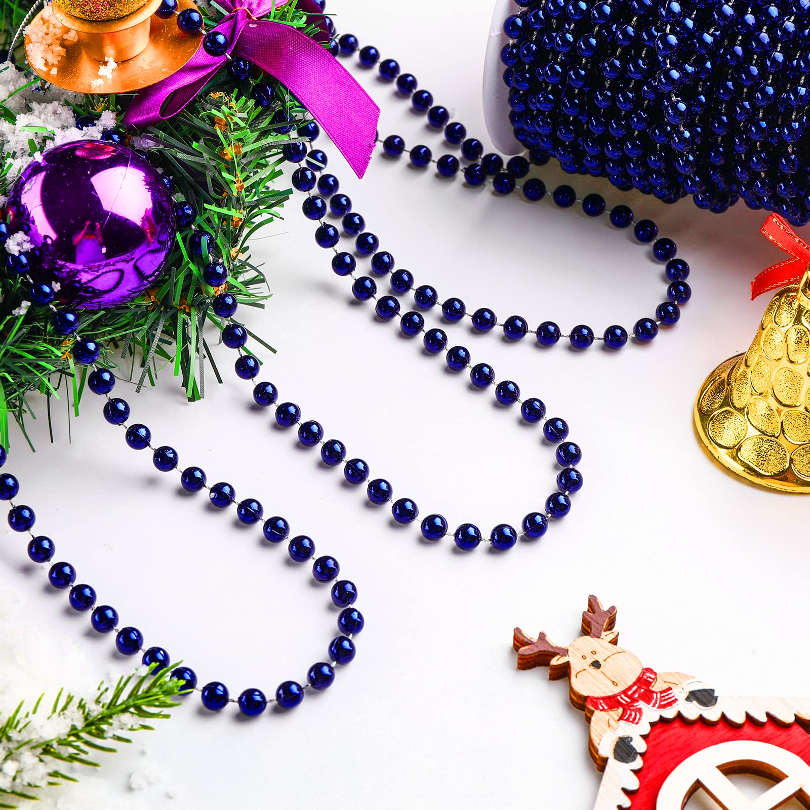WILLBOND 50ft Christmas Tree Beads Artificial Pearls Garland Plastic Beads Roll for Christmas Tree Wedding DIY Decoration Suppli