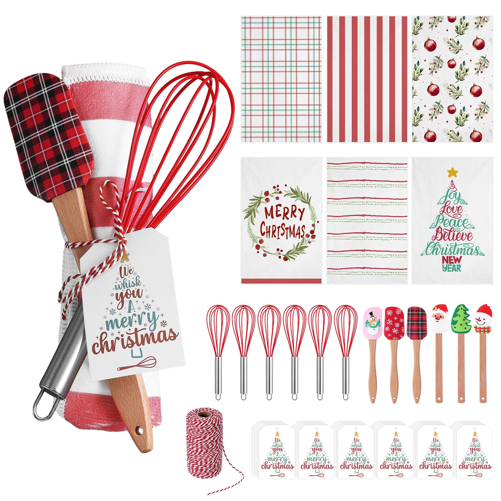 Mimorou 6 Sets Christmas Whisks Kitchen Gifts,6 Set,Classic Plaid
