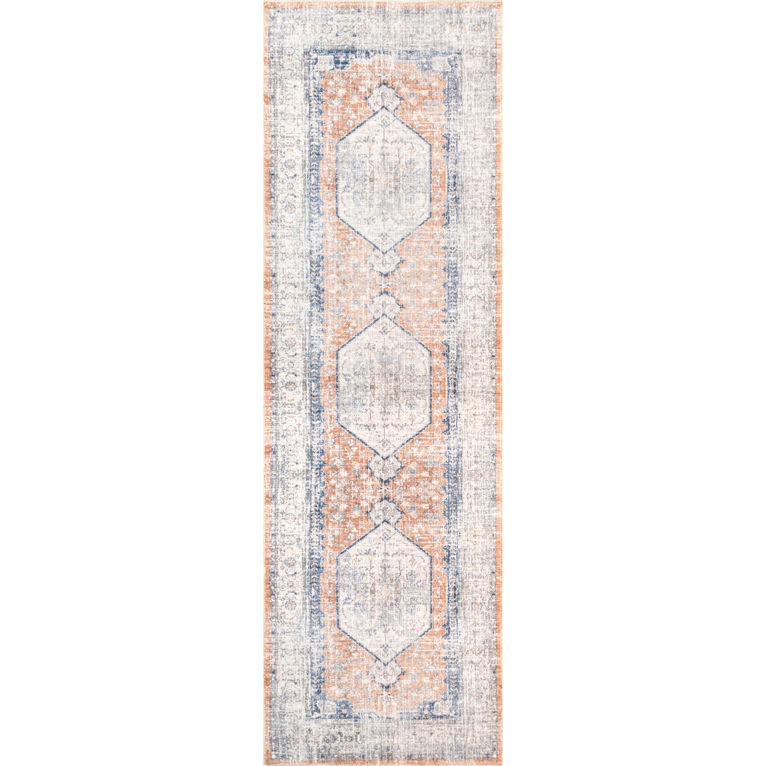 nuLOOM Jacquie Machine Washable Vintage Floral Ultra Thin Runner Rug  2' 6'' x 10'  Peach