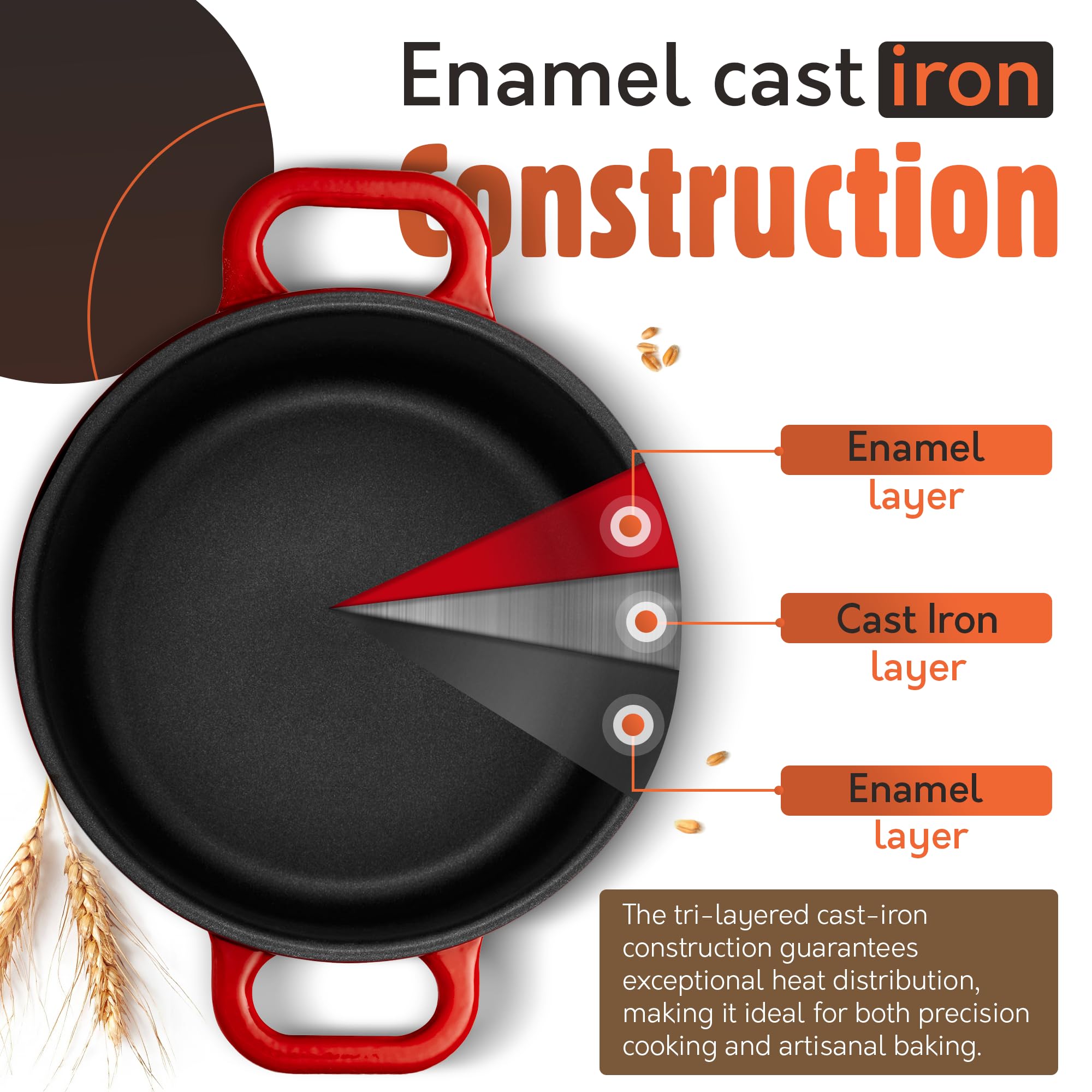 Krustic Enameled Cast Iron Dutch Oven For Sourdough Bread Baking | 6 Quart Pot With Lid | 10 Inch Ceramic Enamel Thick Coated Co