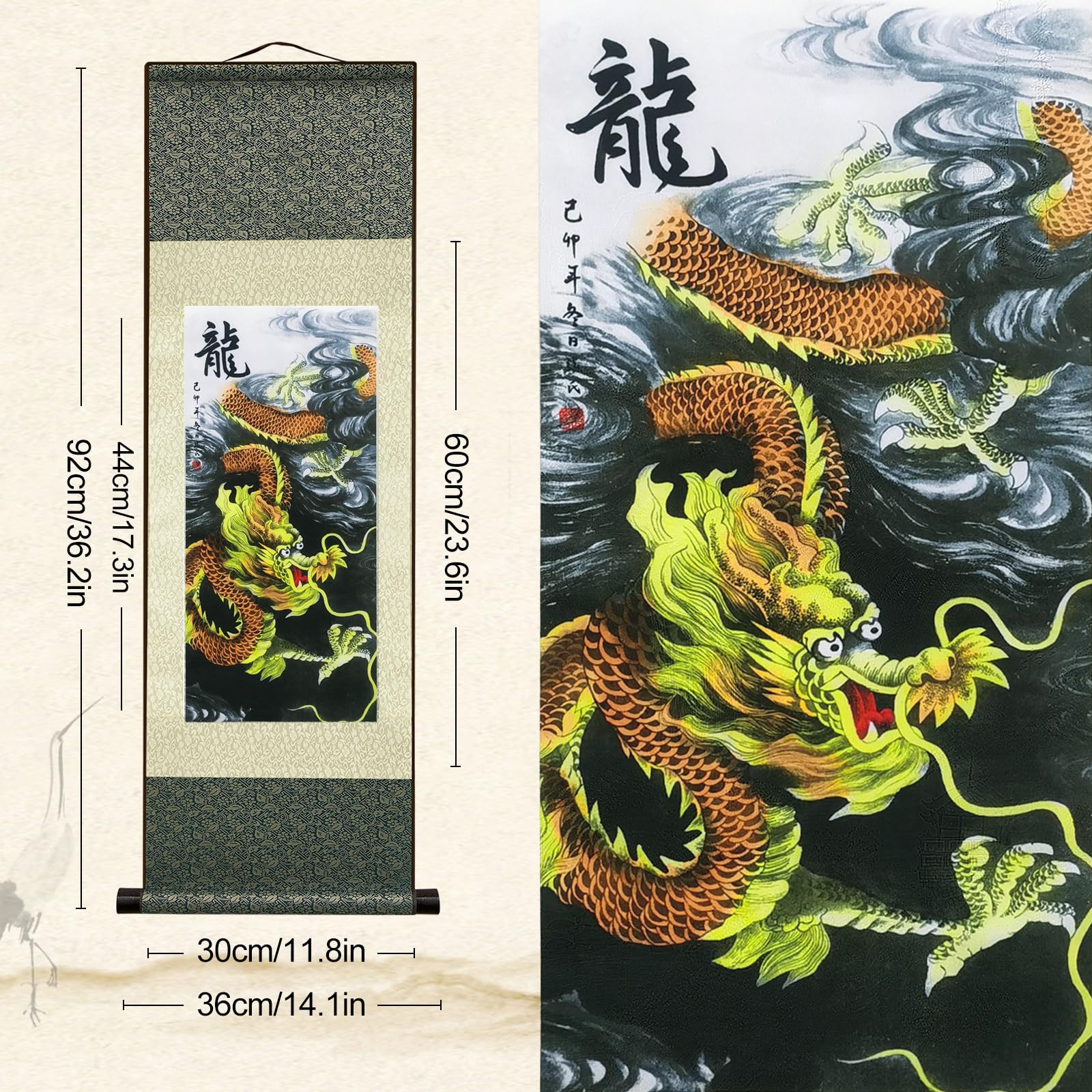 Chinese Landscape Painting Asian Wall Art Silk Scroll Painting Chinese Dragon Decoration Painting Scroll Wall Five Paws Golden D
