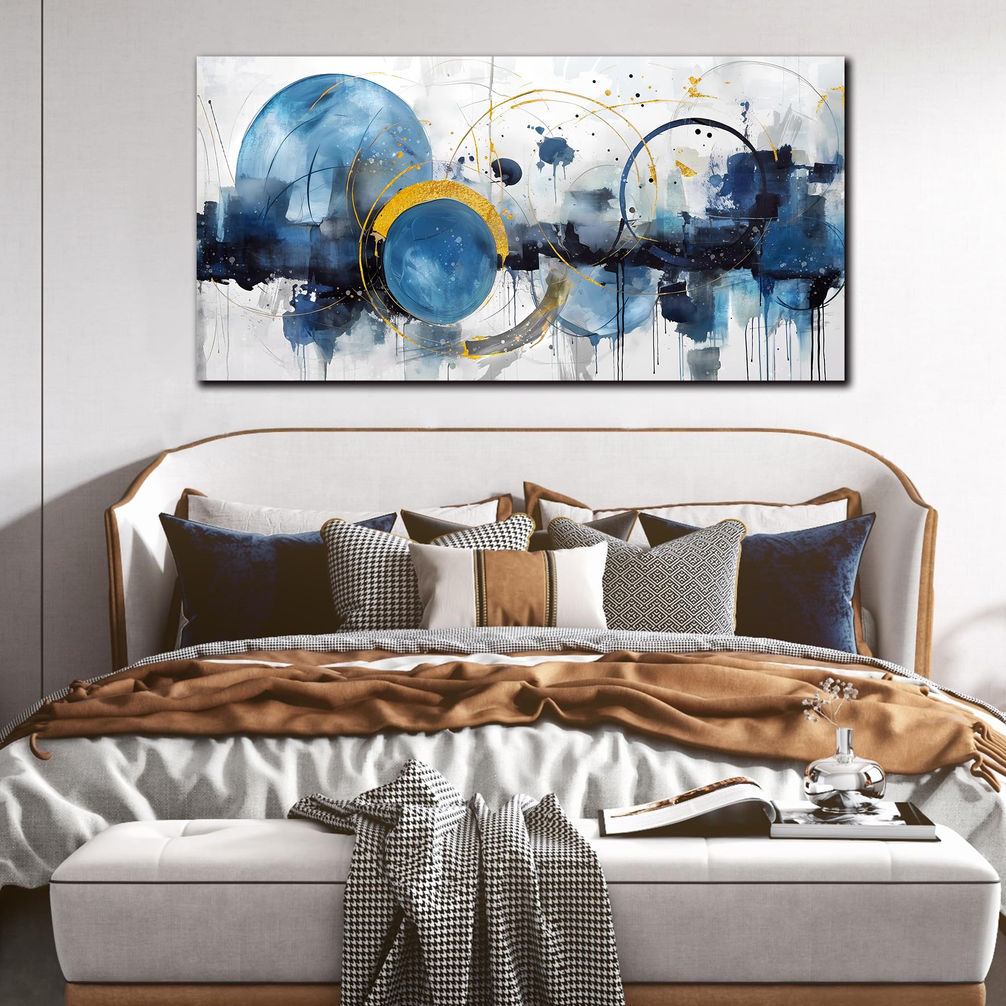 Zhaoshop Abstract Canvas Wall-Art - Blue Home Office Wall Decor - Modern Wall Art For Living Room Large Size Ready To Hang Size