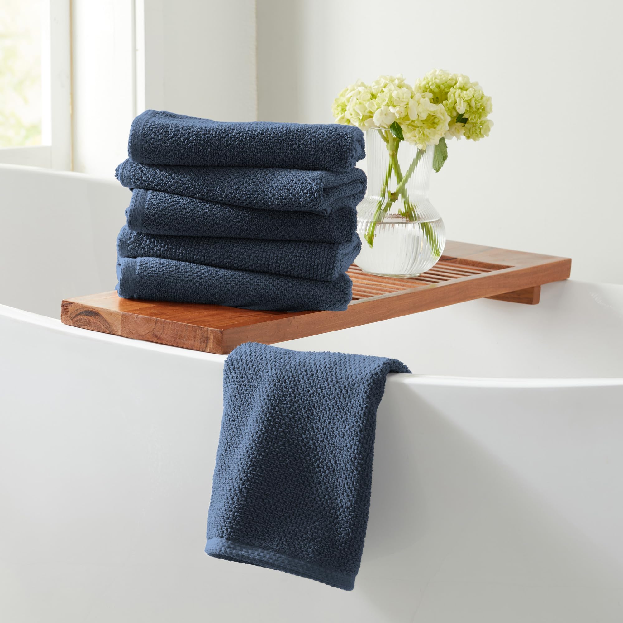 Great Bay Home Navy Hand Towels - 100% Cotton 6 Pack 26X16 Hand Towel Set - Absorbent, Quick-Drying, Durable Towels For Handroom