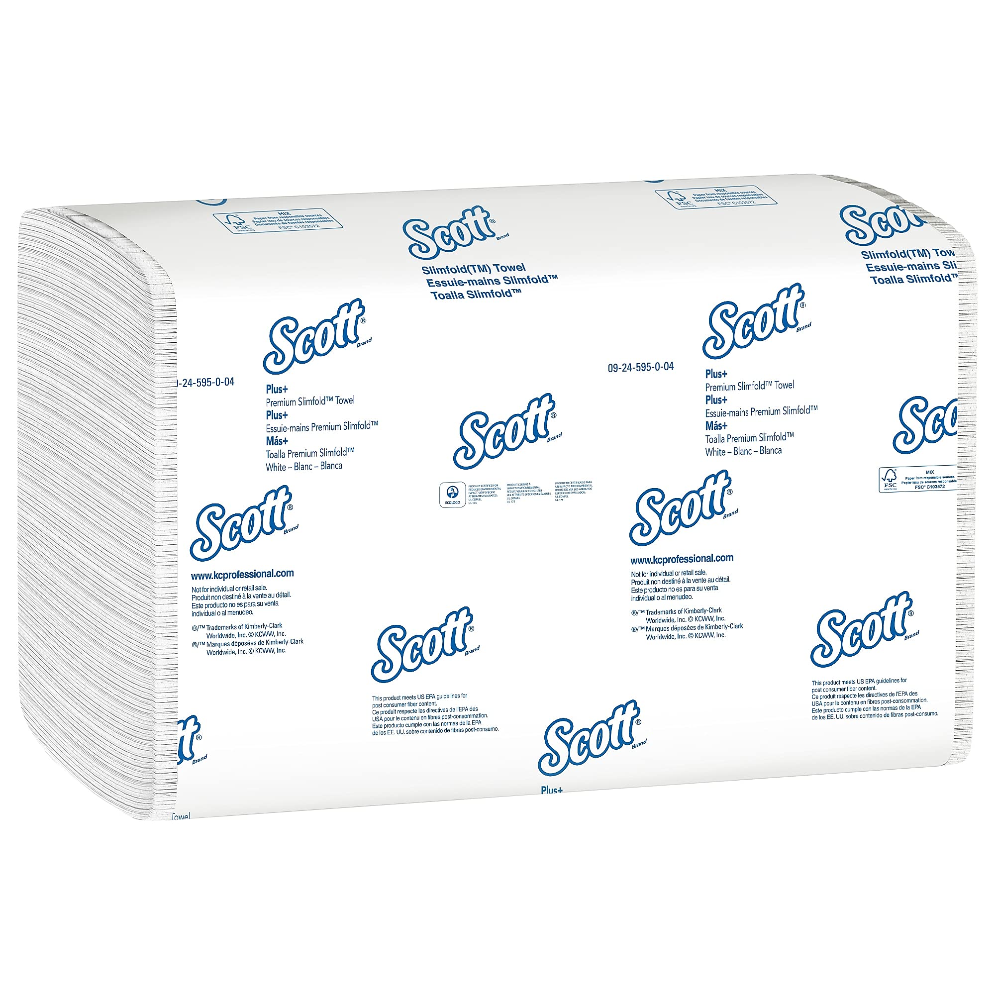 Scott Control Hand Towels Slimfold (04442) With Fast-Drying Absorbency Pockets, White, 90 Towels / Clip, 24 Packs / Case, 90 Cou