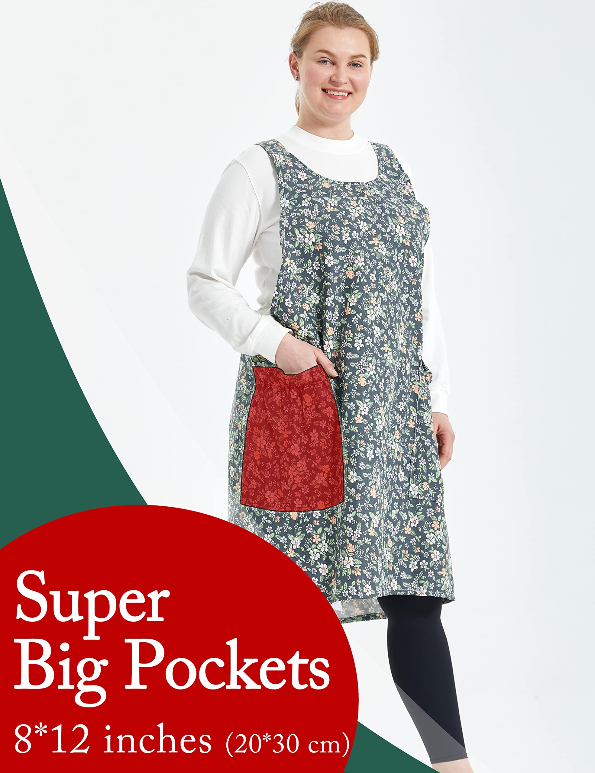 APRONNER Big Plus Size Aprons for Women with Pockets Cotton Linen Baking Kitchen Cooking Pastoral Style