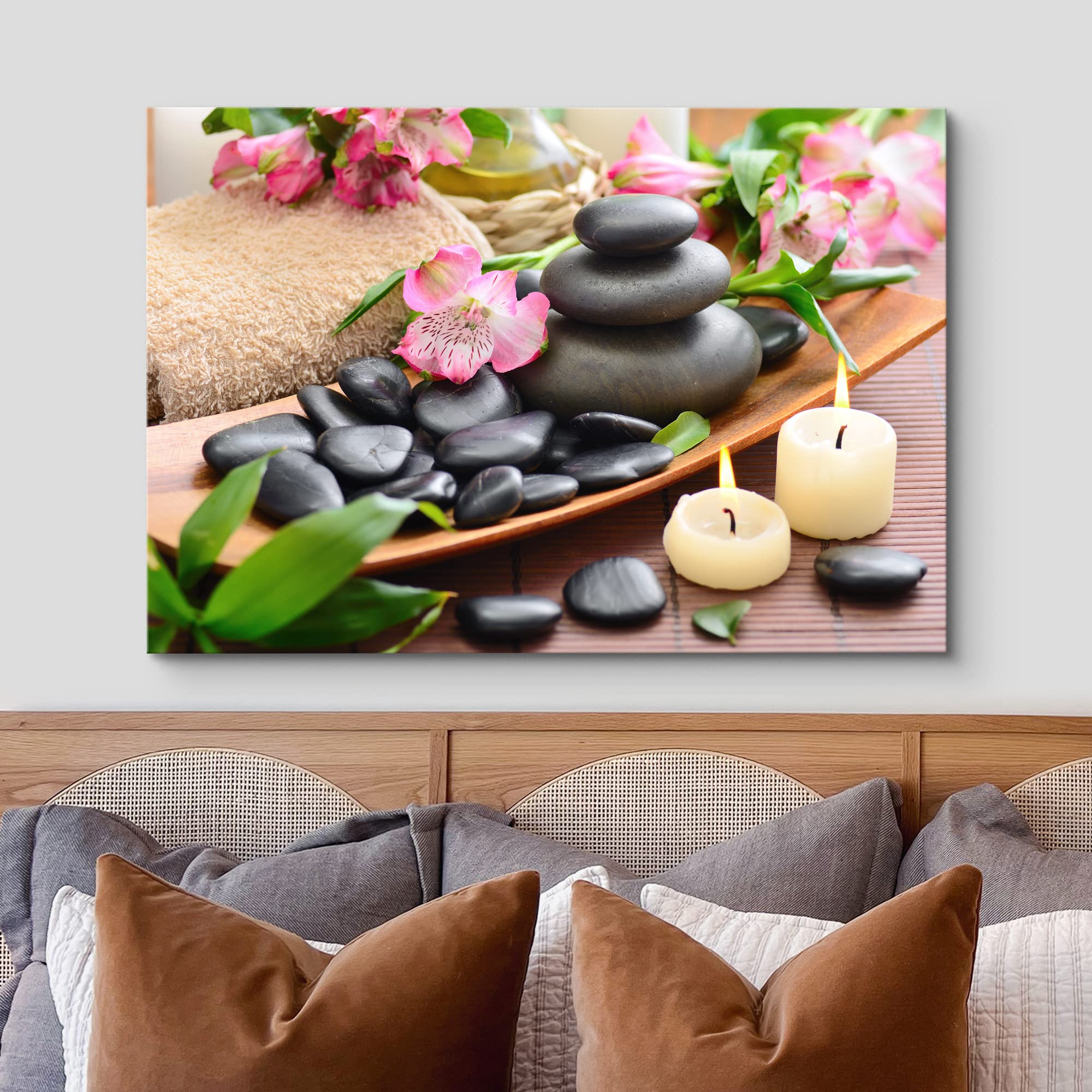 Wall26 Canvas Print Wall Art Relaxing Zen Orchid Flowers Massage Stone Candles Nature Wilderness Photography Realism Rustic Land