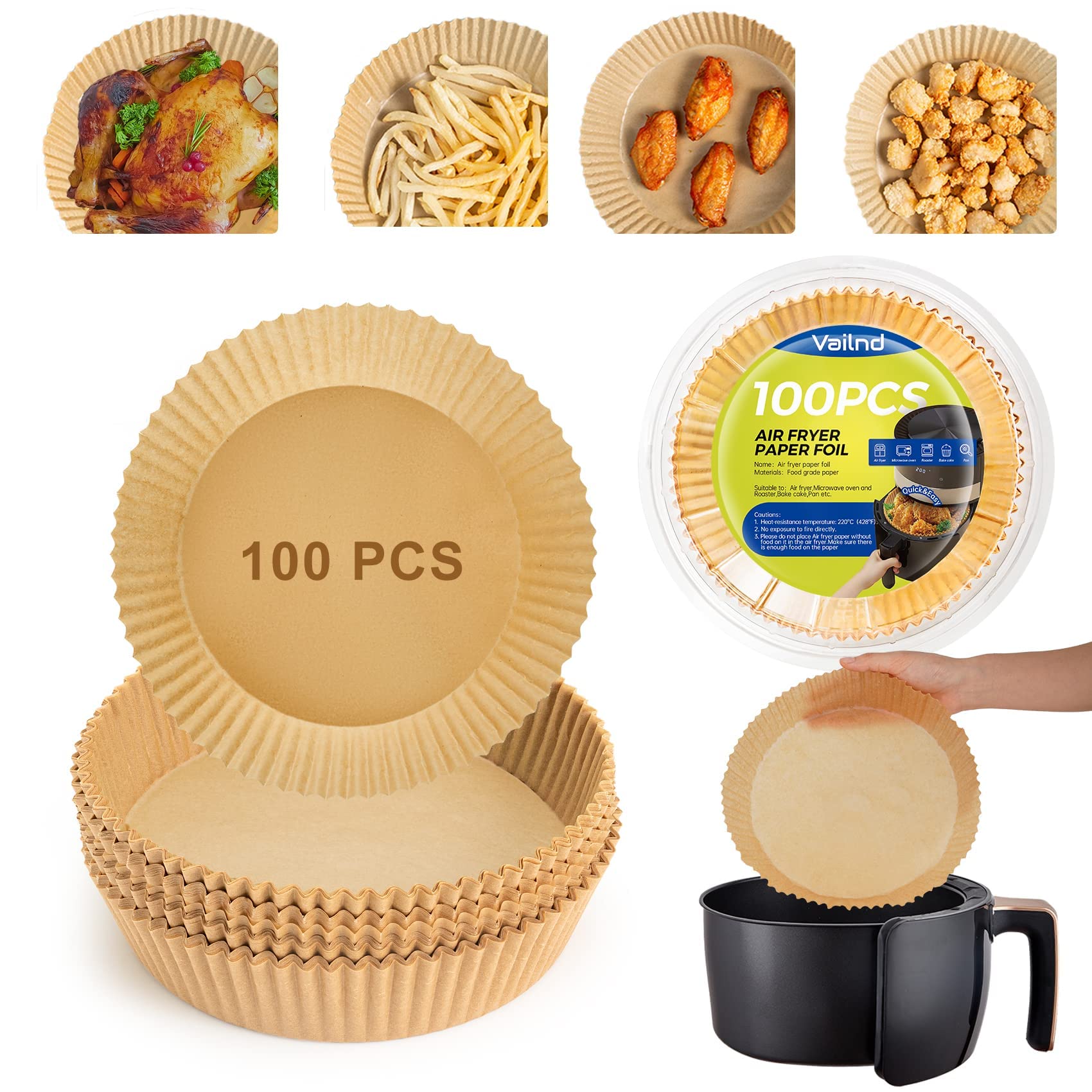 Air Fryer Paper Liners Disposable: 100Pcs Oil Proof Parchment Sheets Round, Airfryer Paper Basket Bowl Liner For Baking Cooking