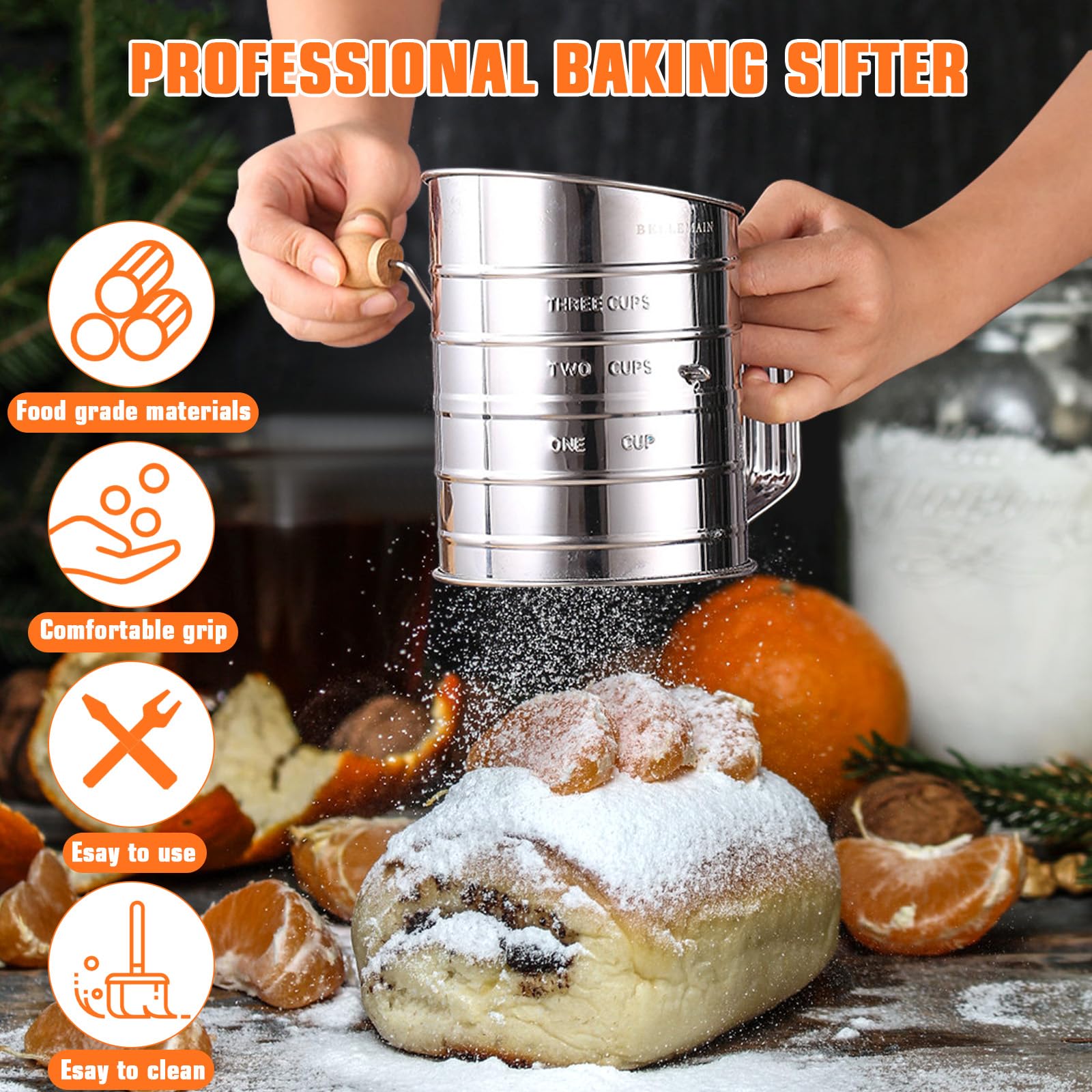 Biscuit Cutter Set,9PCS Stainless Steel Pastry Blender Set with Pastry Cutter,5PCS Biscuit Cutter,Dough Cutter,3 Cup Flour Sifte