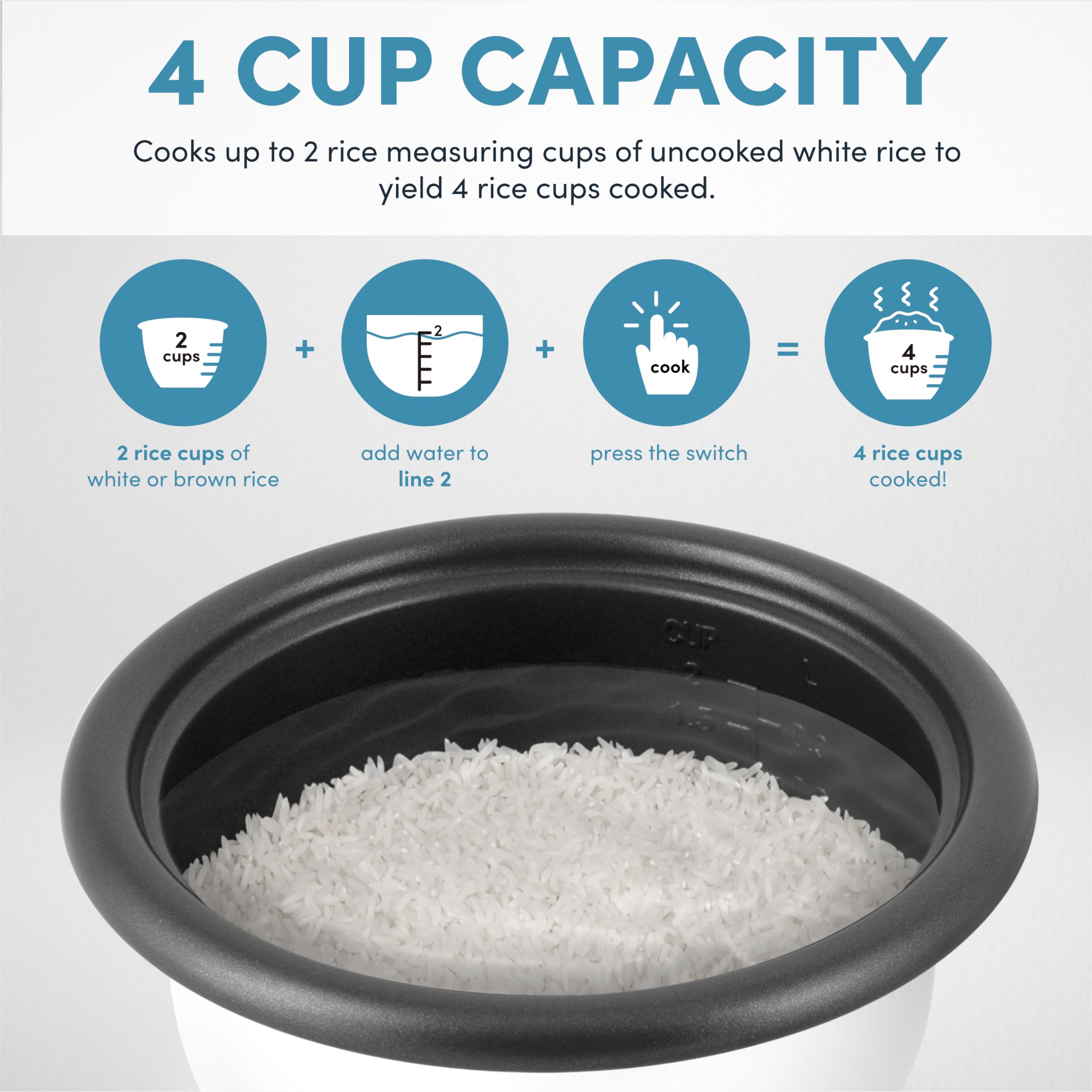 AROMA Mini Rice Cooker, 2-Cup (Uncooked) / 4-Cup (Cooked), Grain Cooker, Soup Maker, Oatmeal Cooker, Auto Keep Warm, 1 Qt, Light