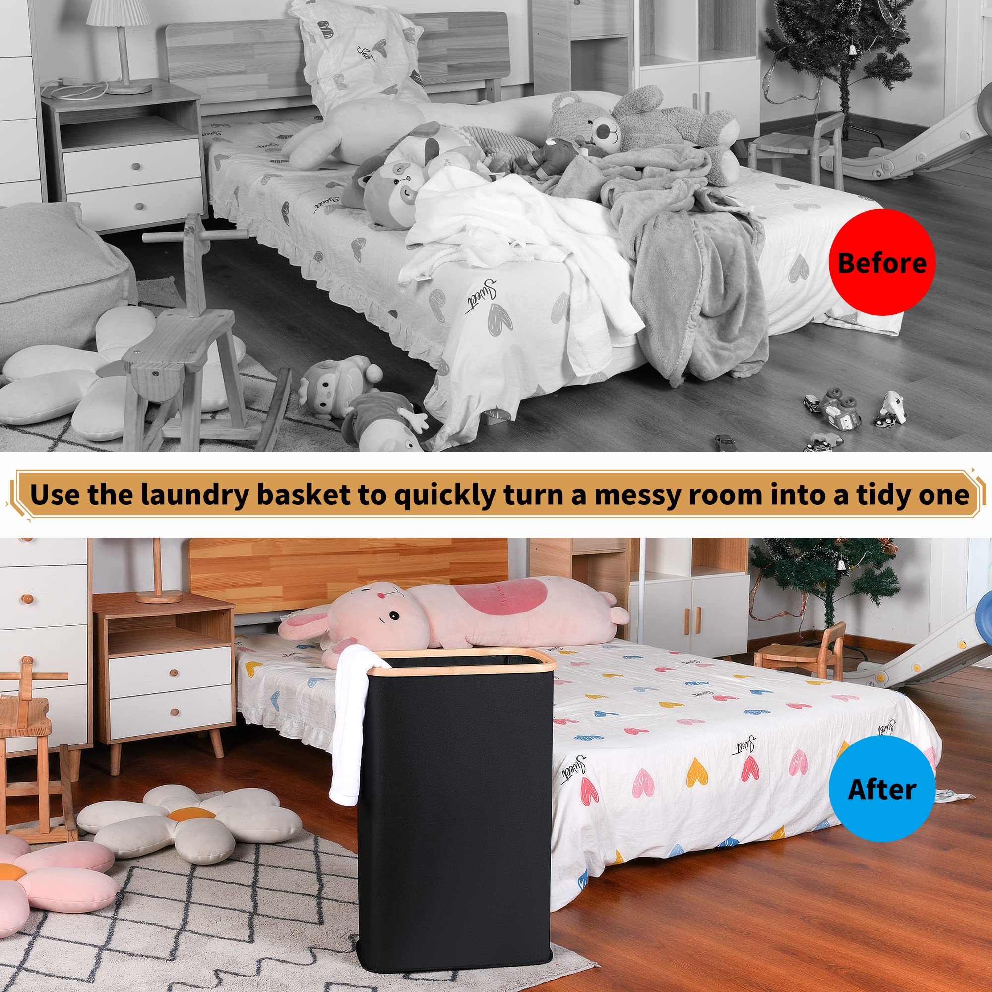 Iegrow Laundry Basket, 60L Washing Basket With Lid And Handle, Slim Foldable Laundry Hamper With Removable And Washable Inner Ba
