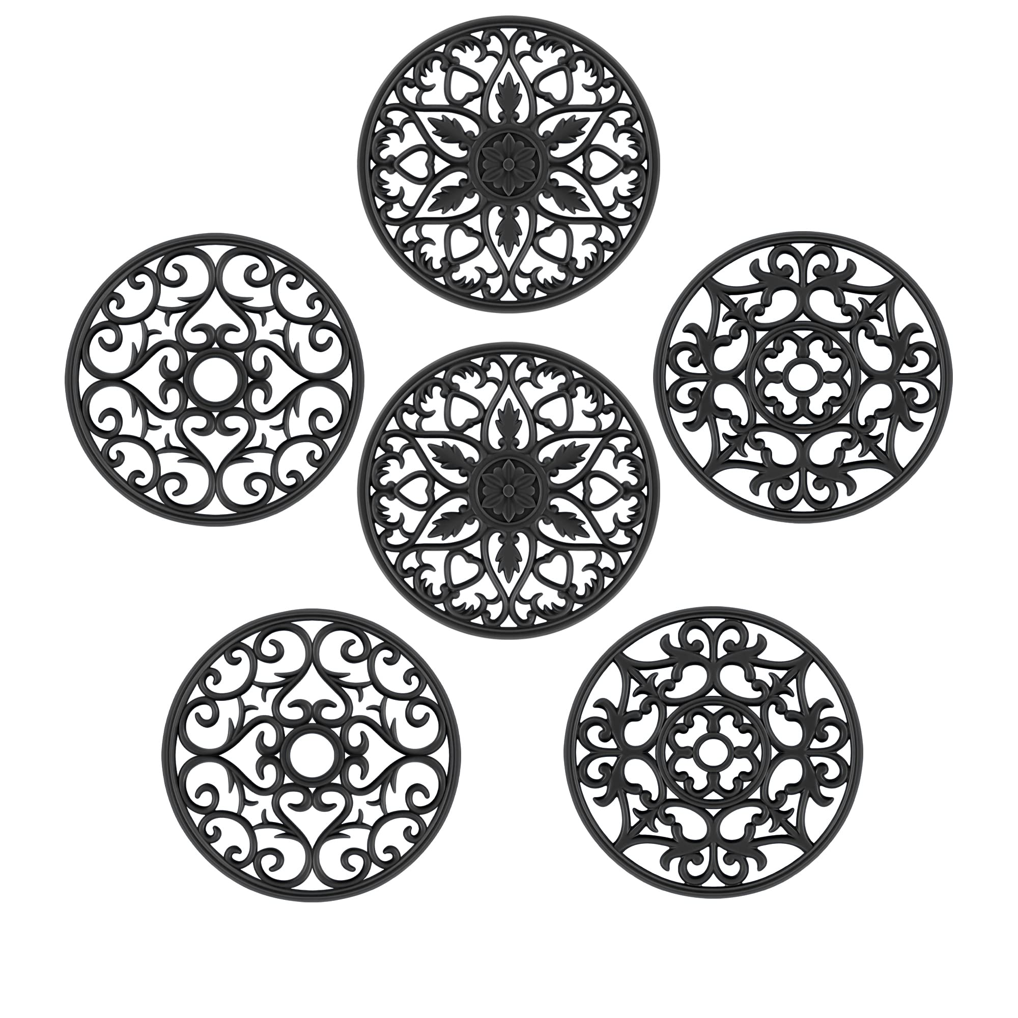 Smartake 6 Set Silicone Trivet Mats, Multi-Use Carved Trivet Mat, Insulated Non-Slip Durable Kitchen Mats, Flexible Modern Kitch