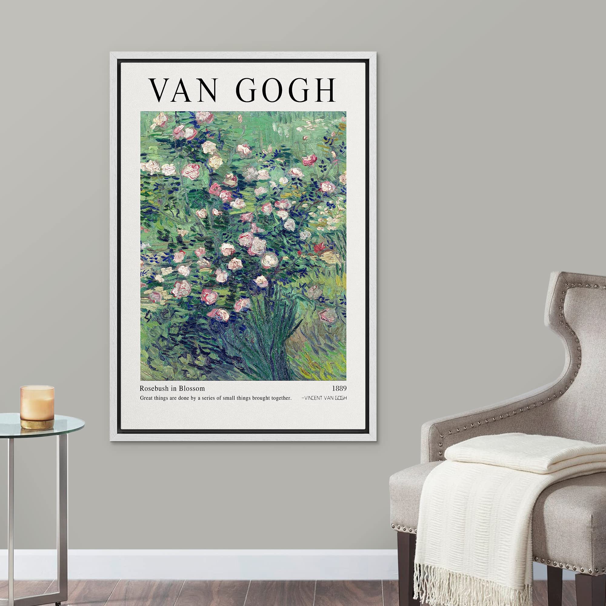 Signleader Framed Canvas Print Wall Art Rosebush In Blossom Van Gogh Botanical Brushstroke Illustrations Fine Art Traditional Co