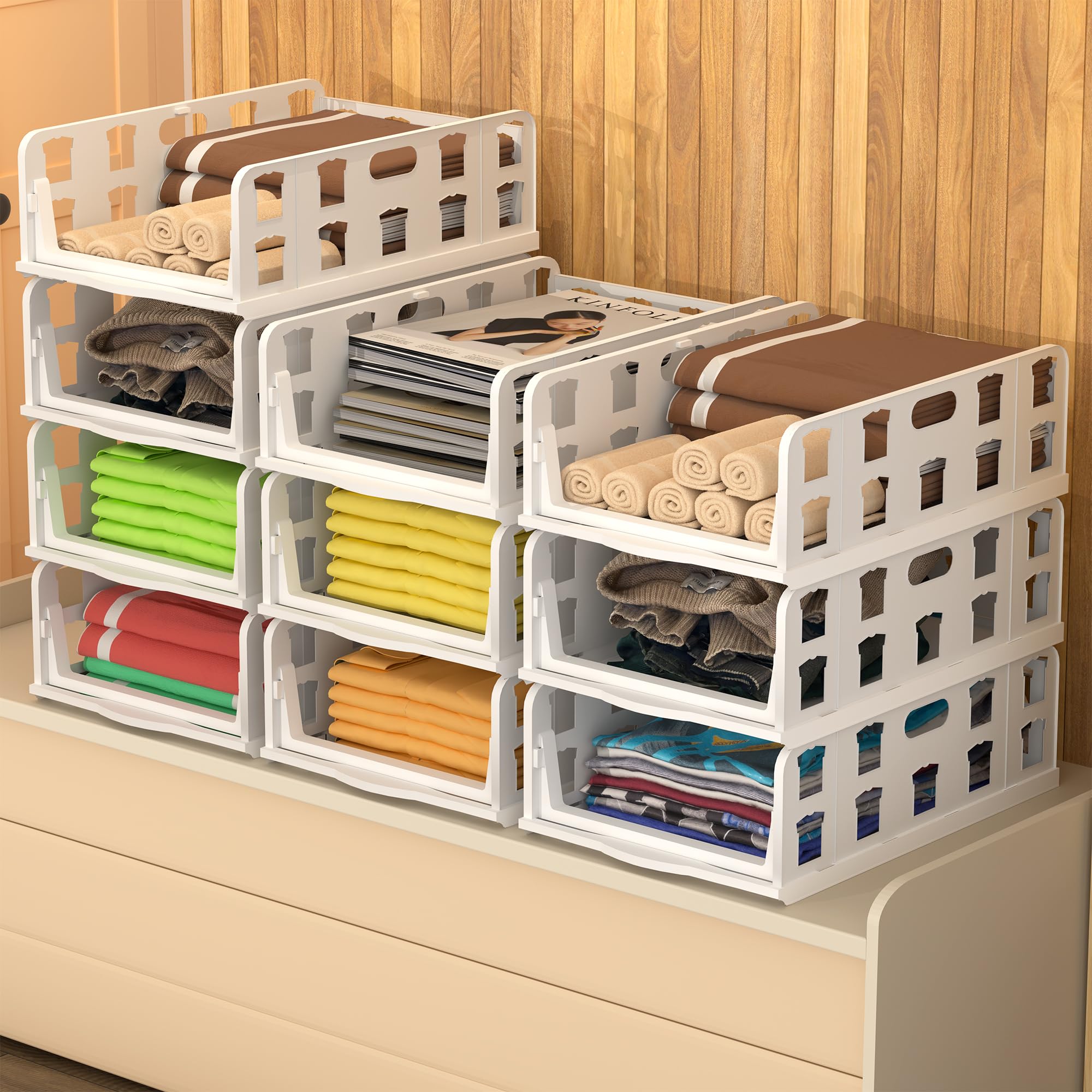 Ruboxa 10 Pcs Set Foldable Tshirt & Jeans Dress Storage Organizer | Slide Out Clothes Wardrobe Organizer | Cloth Organiser For A