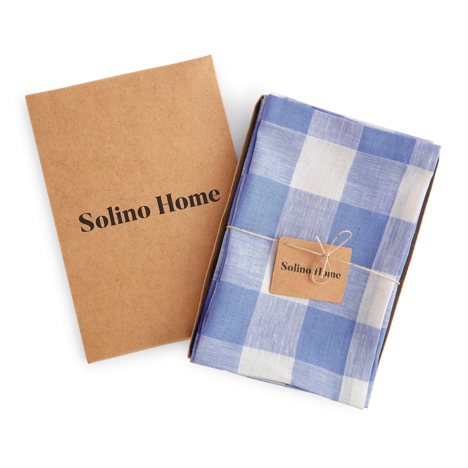 Solino Home Buffalo Check Linen Dinner Napkins 20 X 20 Inch - 100% Pure Linen Hydrangea Blue Plaid Cloth Napkins Set Of 4 For Sp