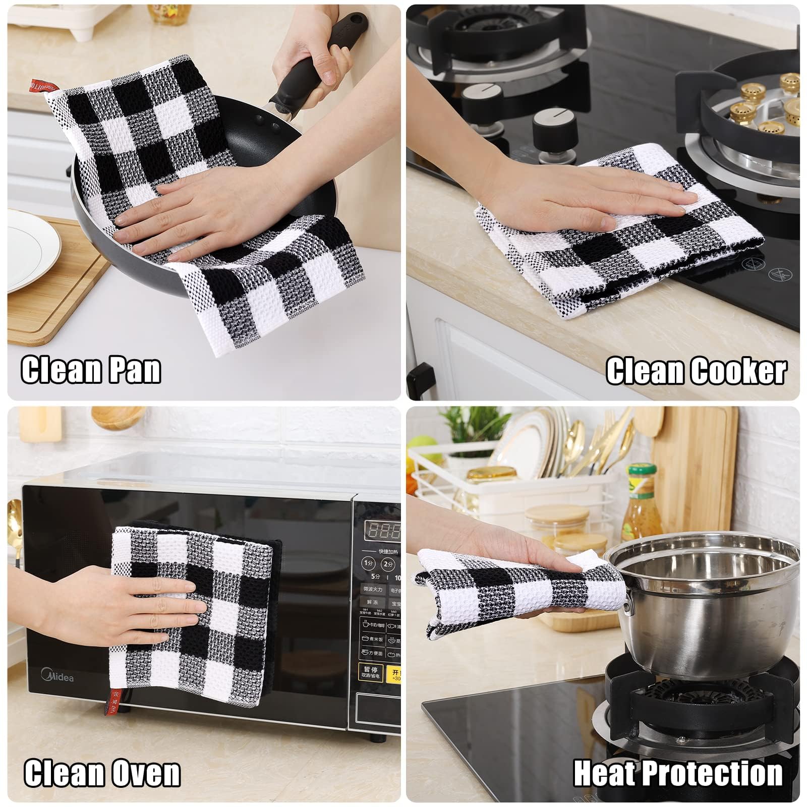Homing Buffalo Plaid Kitchen Towels Set, 4 Pack 100% Cotton Waffle Weave Dish Towels For Kitchen, Super Soft Absorbent Kitchen H