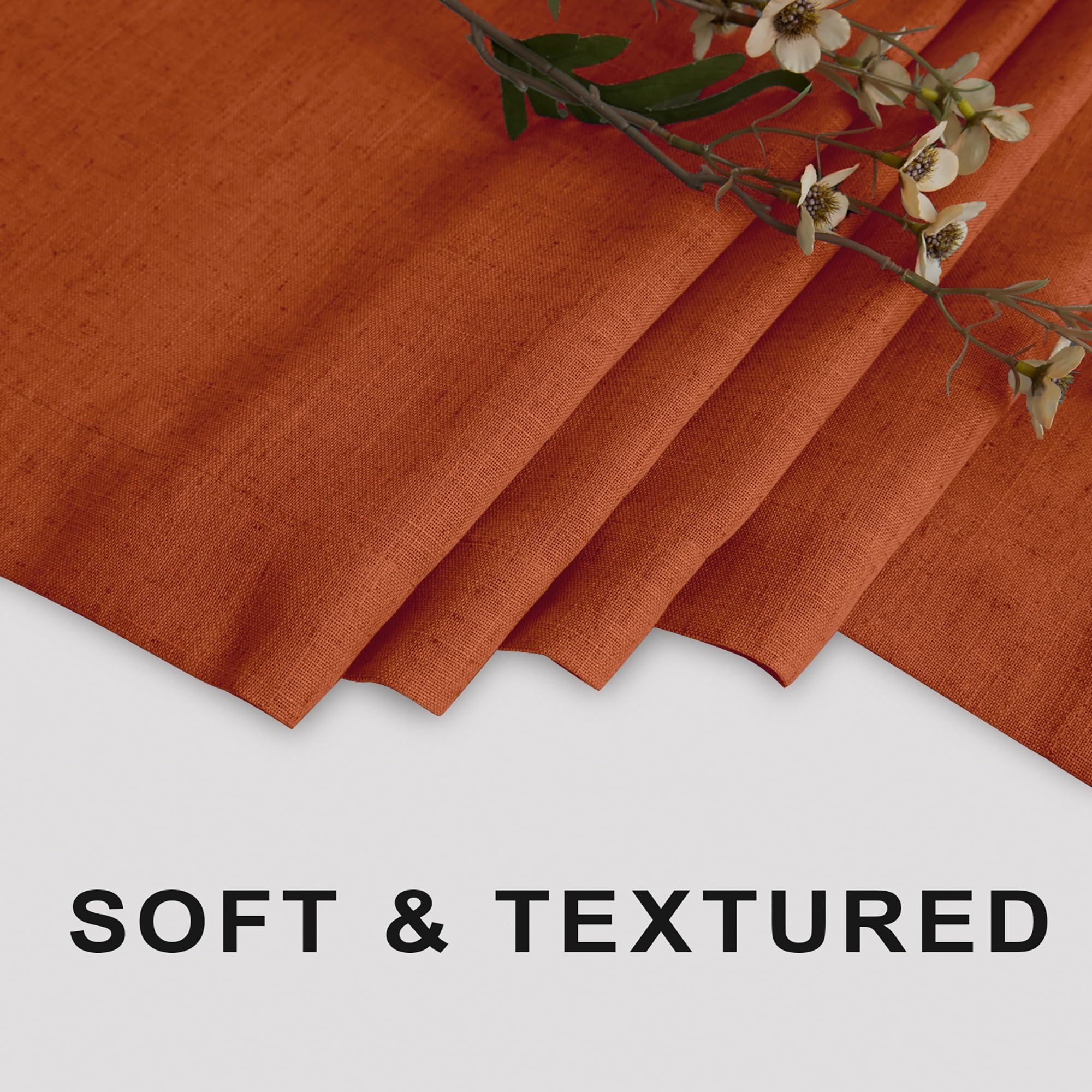 Koufall Orange Shower Curtain For Bathroom,Burnt Pumpkin Color Linen Fall Shower Curtains Set With Hooks,72X84 Inch