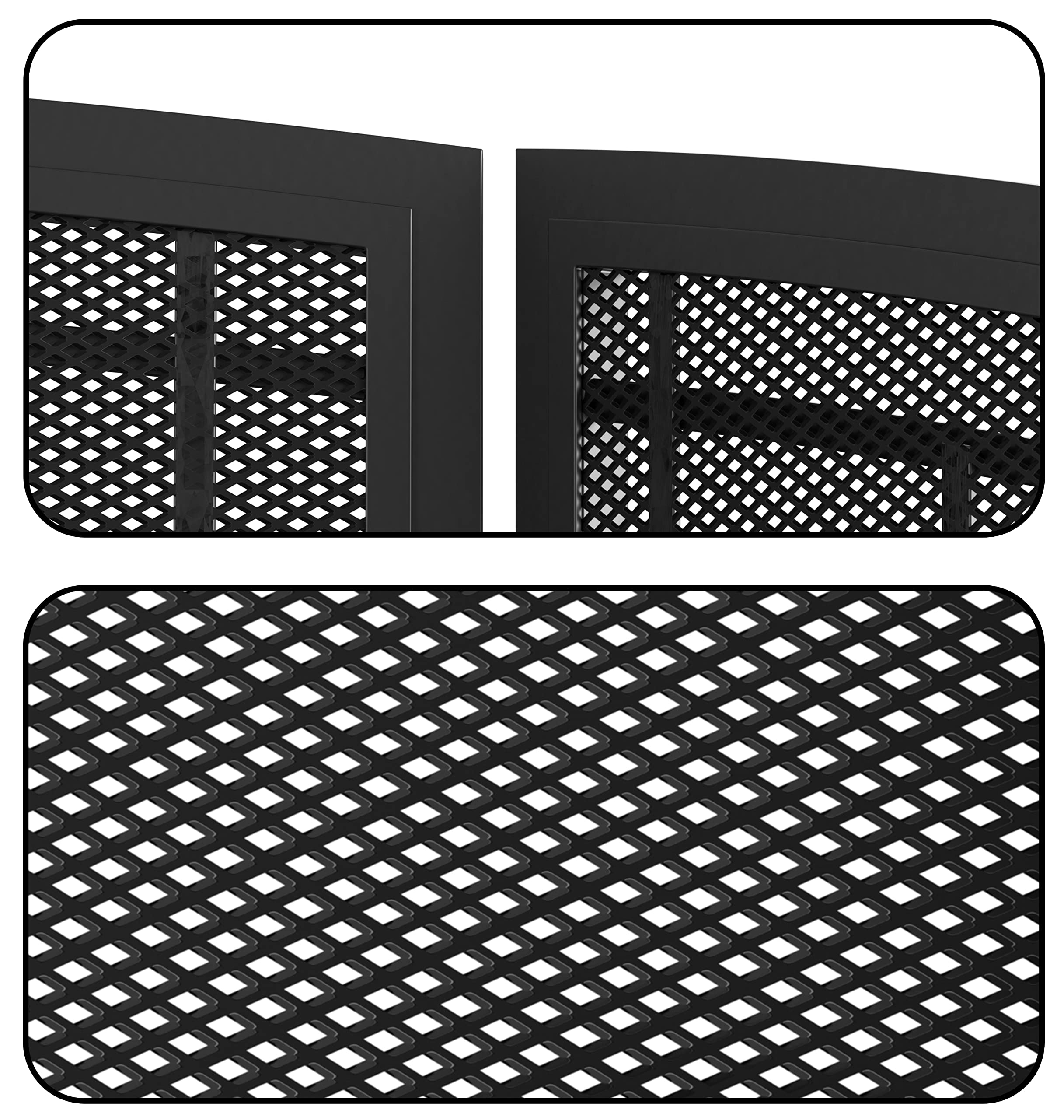 Firebeauty Fireplace Screen 3 Panel Wrought Iron Black Metal 48''(L) X30(H) Spark Guard Cover (Modern)