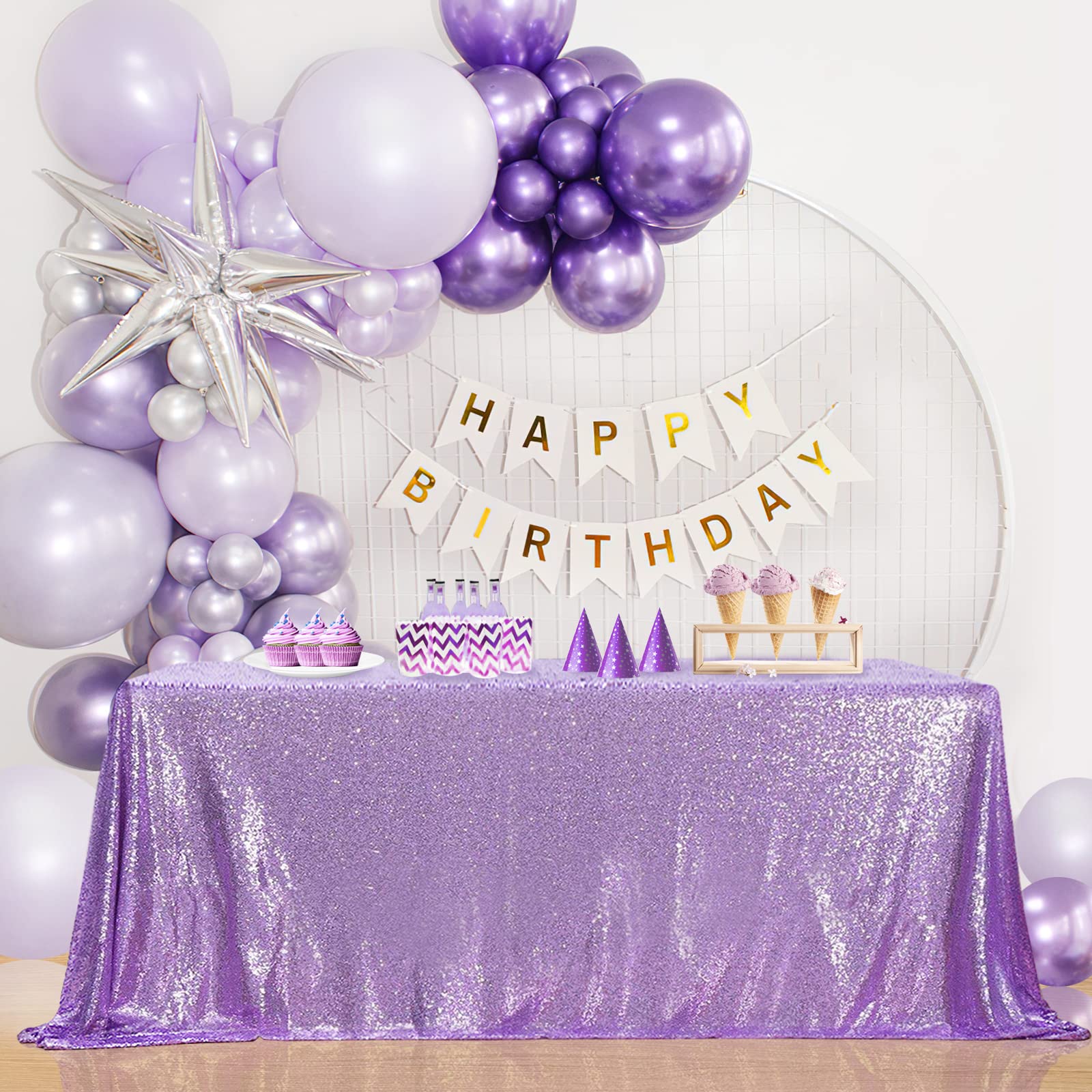 B-Cool Rectangle Sequin Tablecloth Lilac Sparkle Tablecloth Glitz Tablecloth Sequin Table Cloth For Romantic Birthday Party Even