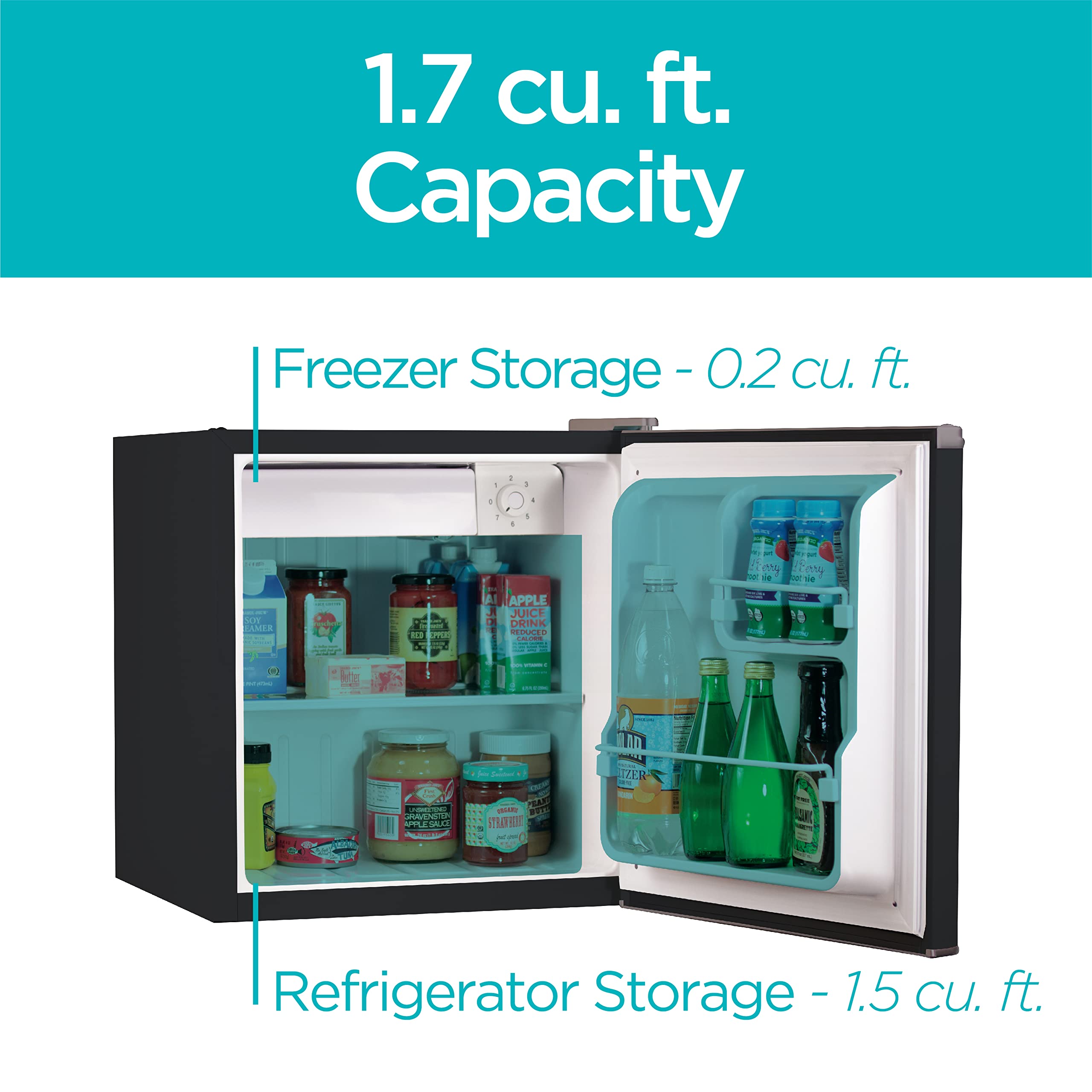 Black+Decker Bcrk17B Compact Refrigerator Energy Star Single Door Mini Fridge With Freezer, 1.7 Cubic Feet, Black