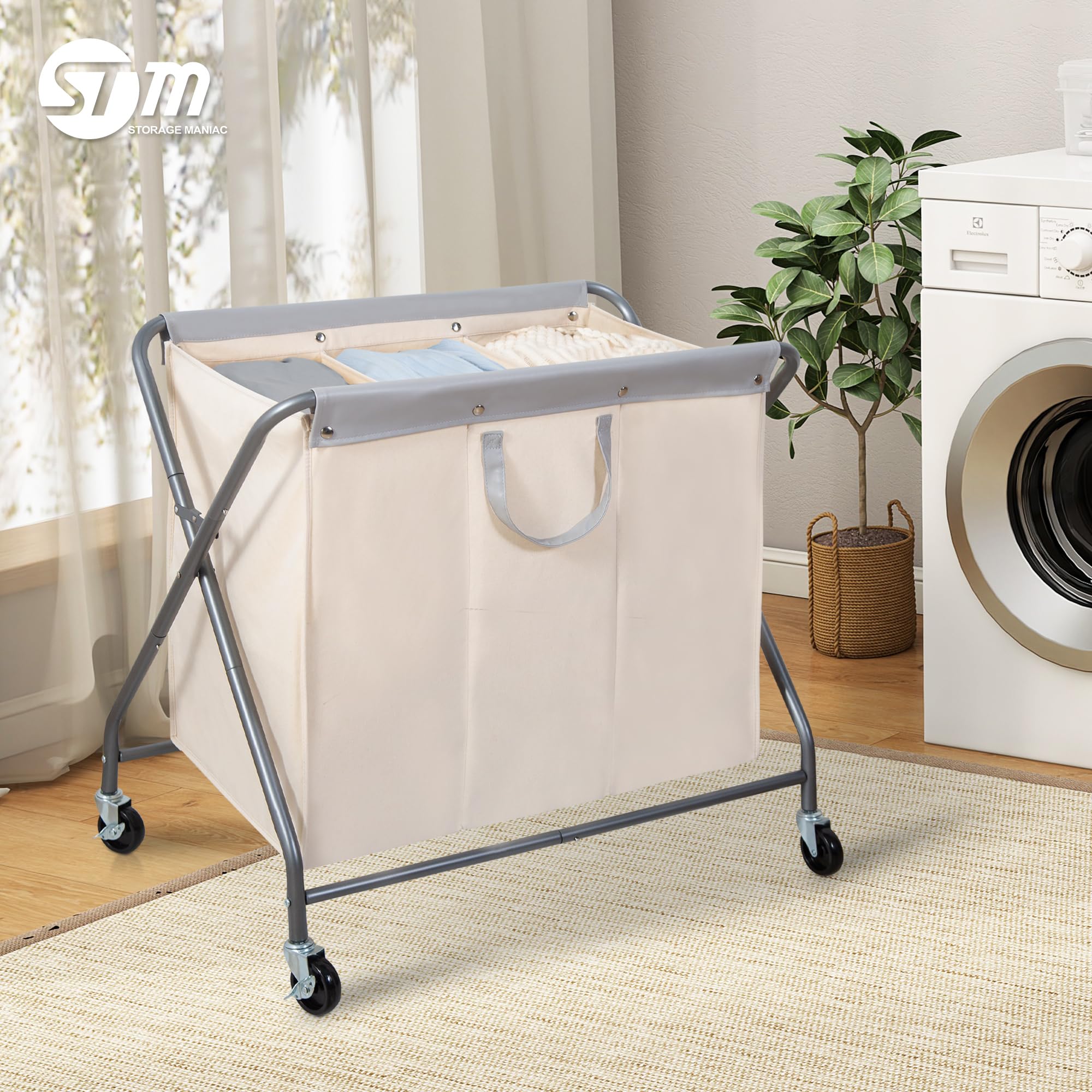 Storage Maniac 160L Collapsible Laundry Hamper With Wheels, Rolling Laundry Basket, Heavy Duty Laundry Sorter With Removable Bag