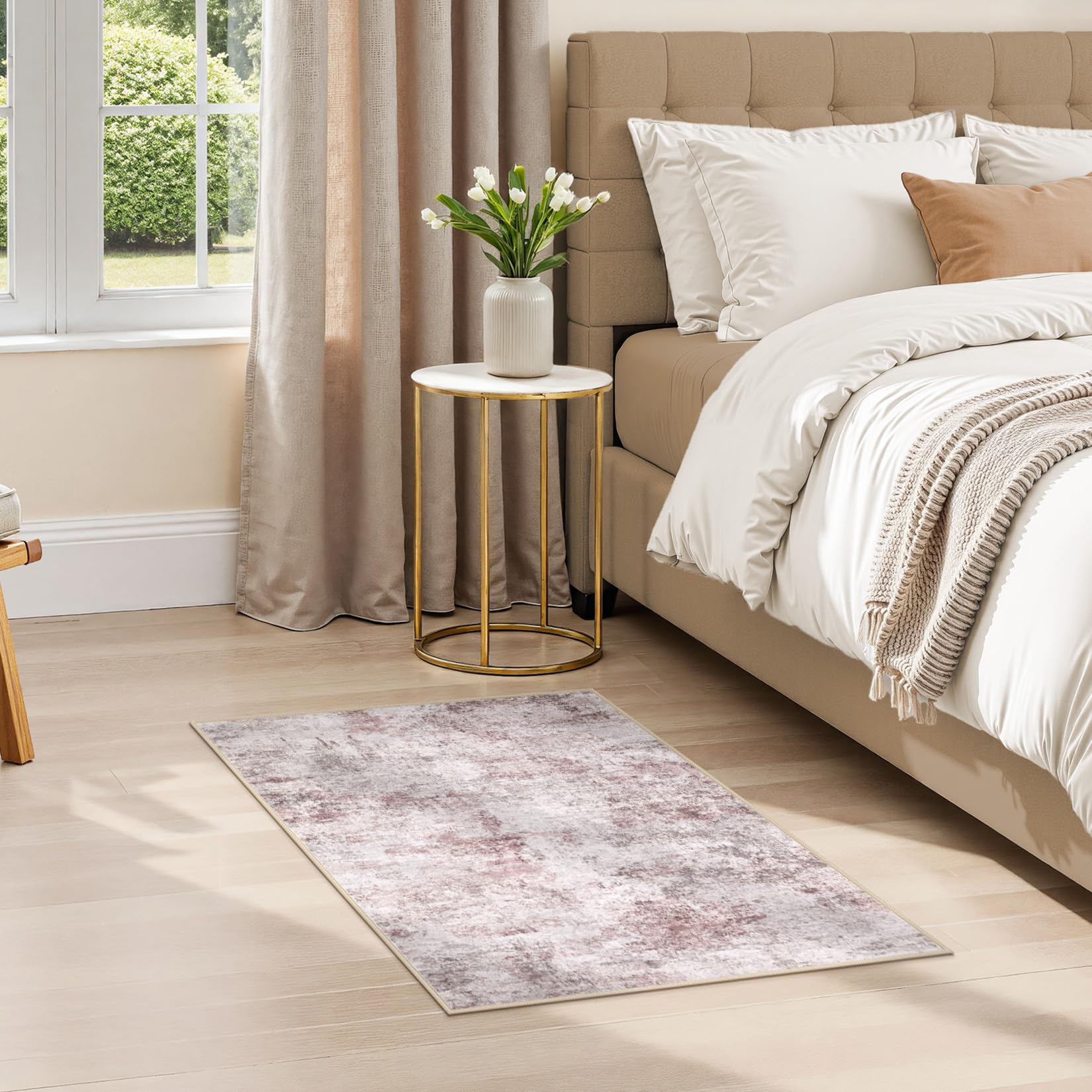 UERMEI 5x7 Area Living Room Rugs - Washable Neutral Modern Abstract Soft Thin Large Rug Indoor Floor No Slip Rug Carpet for Bedr