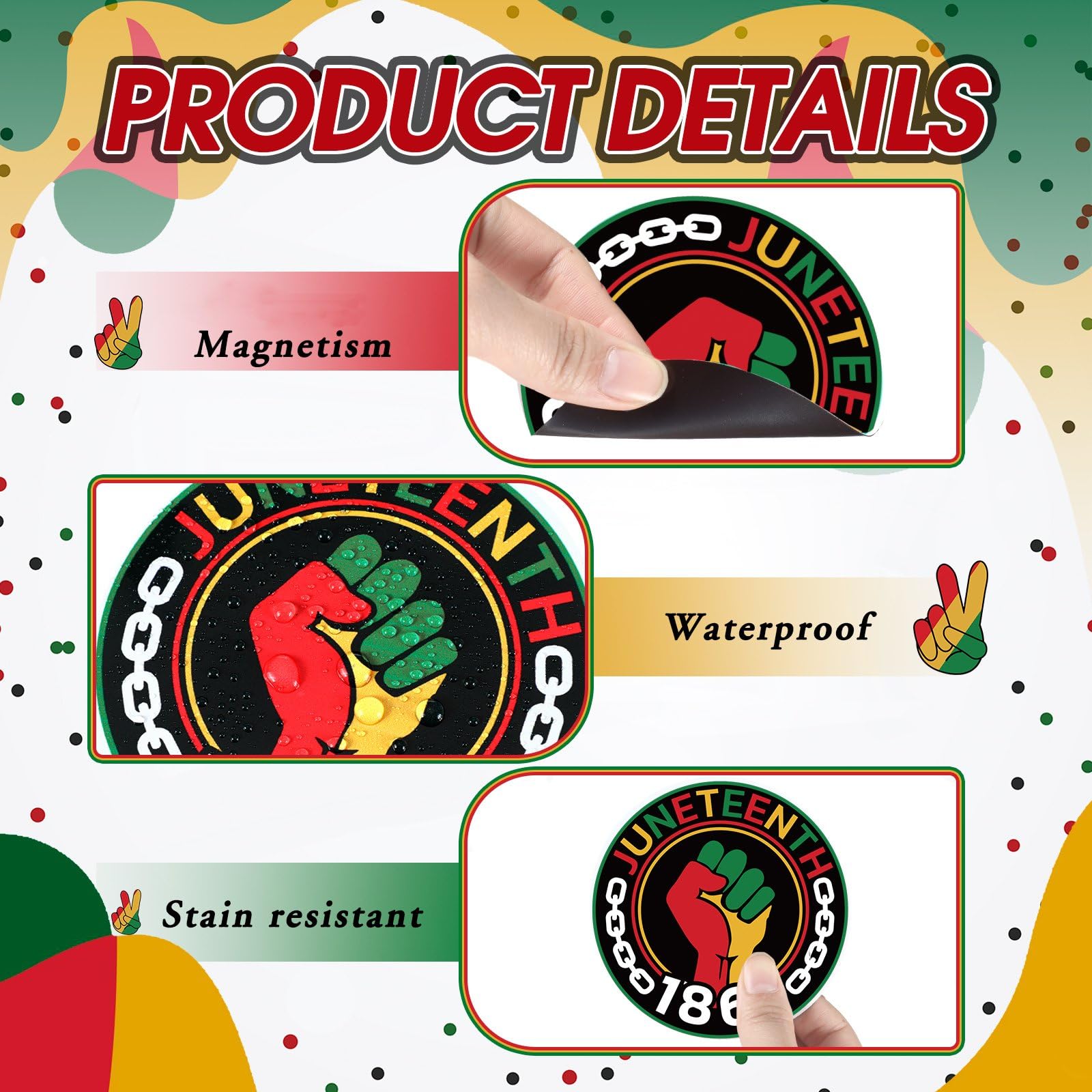 Fabbay 25 Pcs Juneteenth Decoration Magnetic Stickers Yellow Green Red Refrigerator Magnets Decorative Freedom Day Fridge Garage